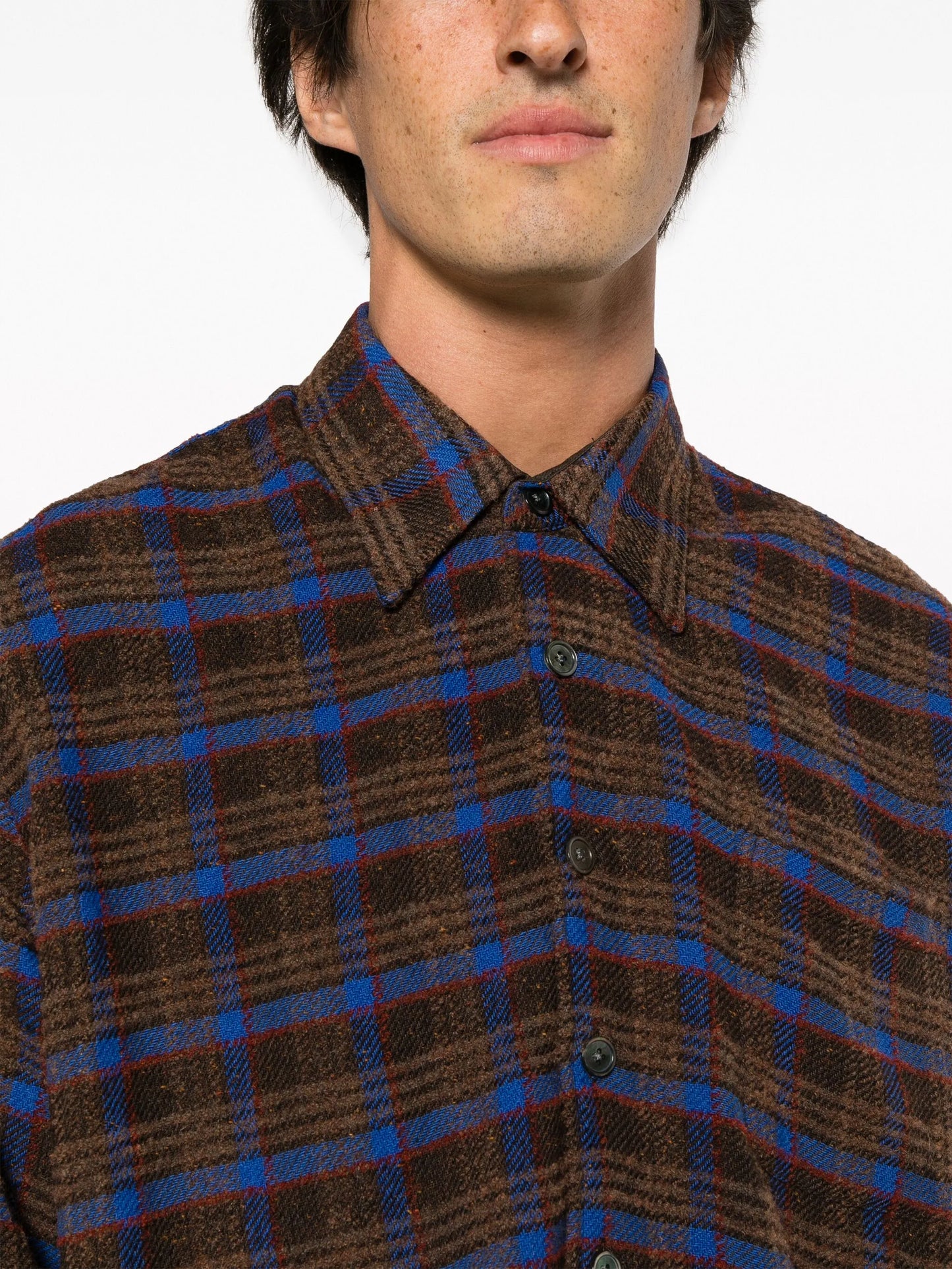 Above plaid linen shirt