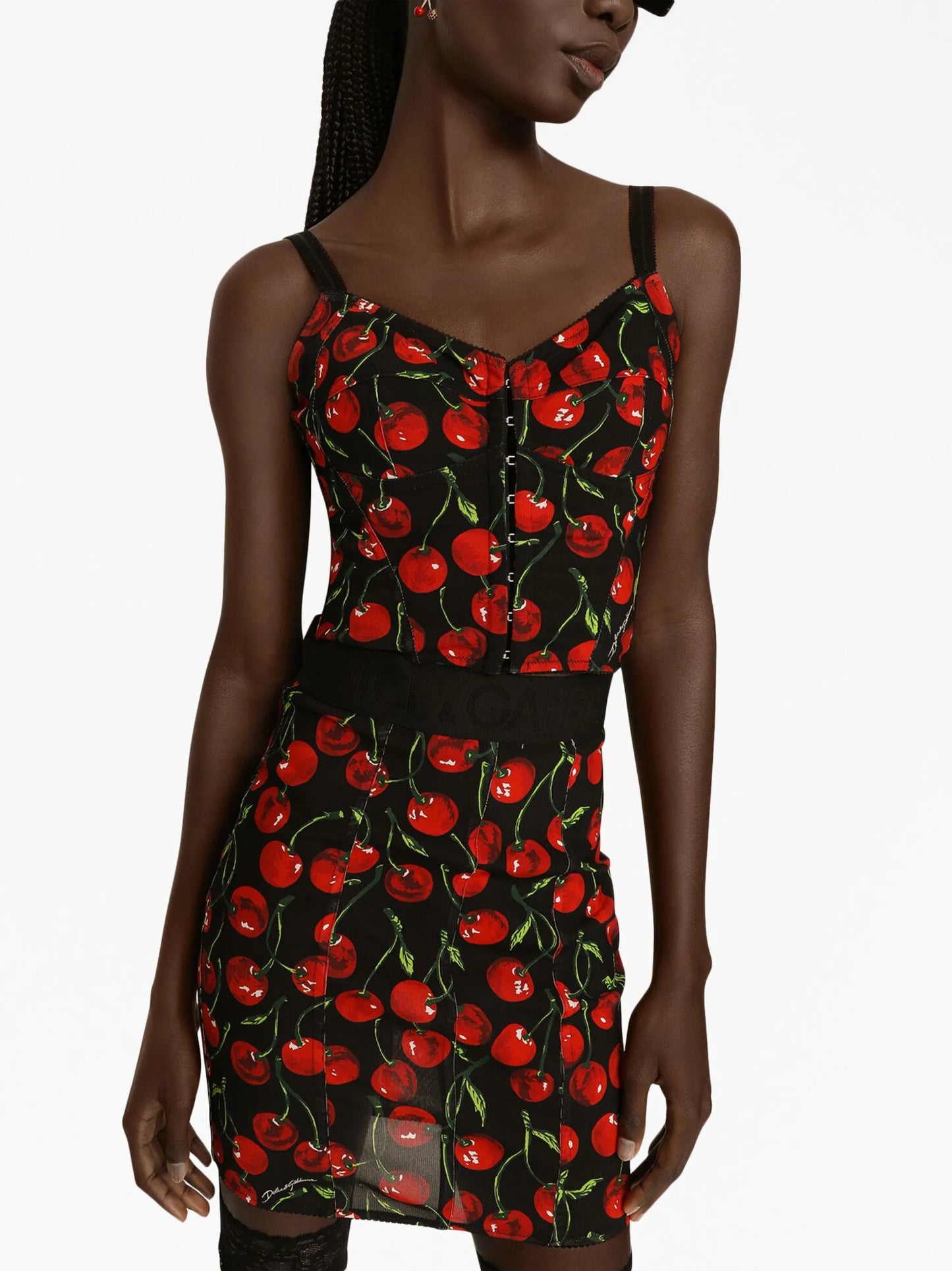 cherry-print high-waist miniskirt