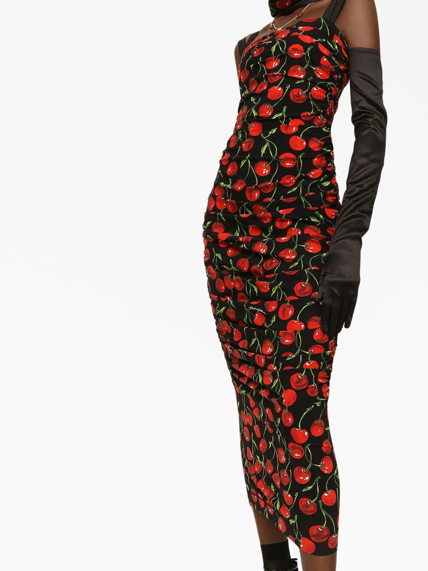cherry-print midi dress