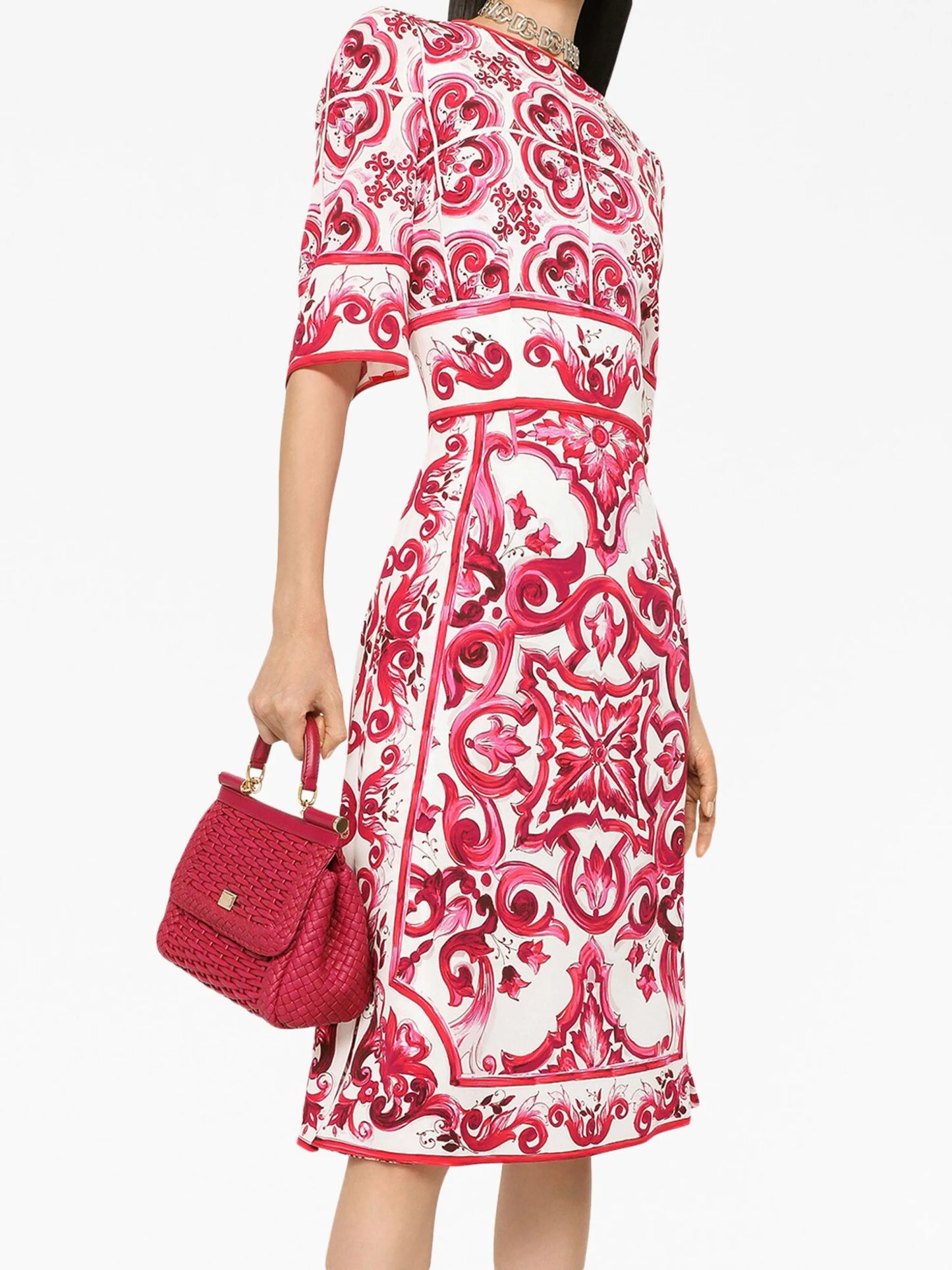 Majolica-print midi dress