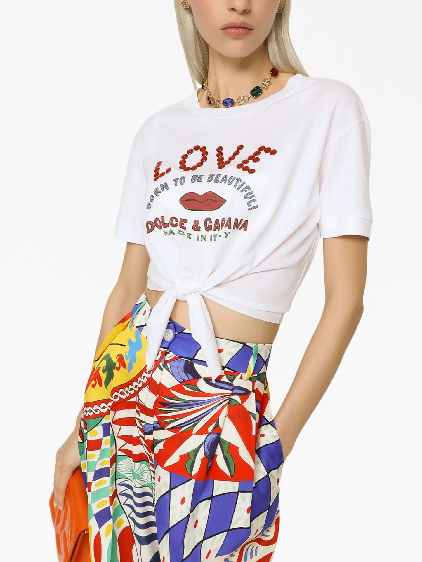 logo-print waist-tie T-shirt