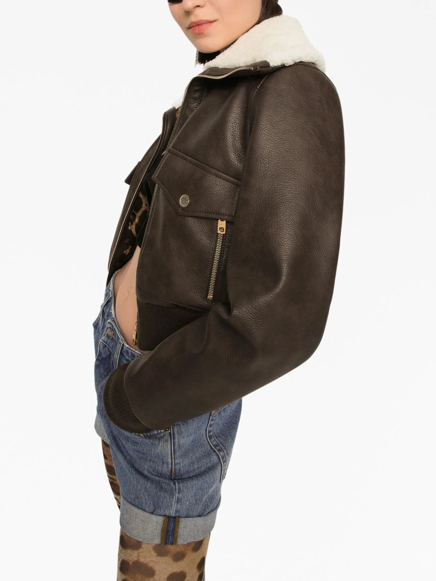 shearling-collar bomber jacket