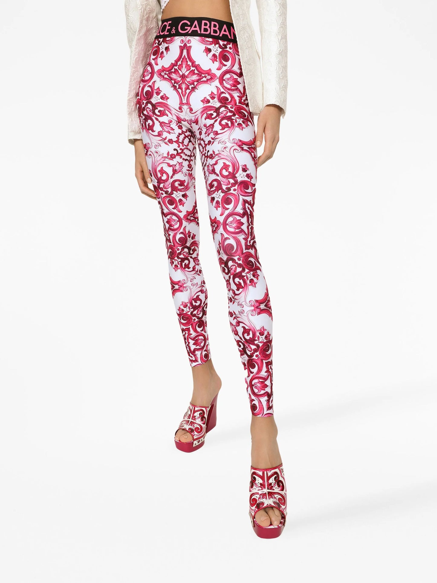 Maiolica-print logo-waistband leggings