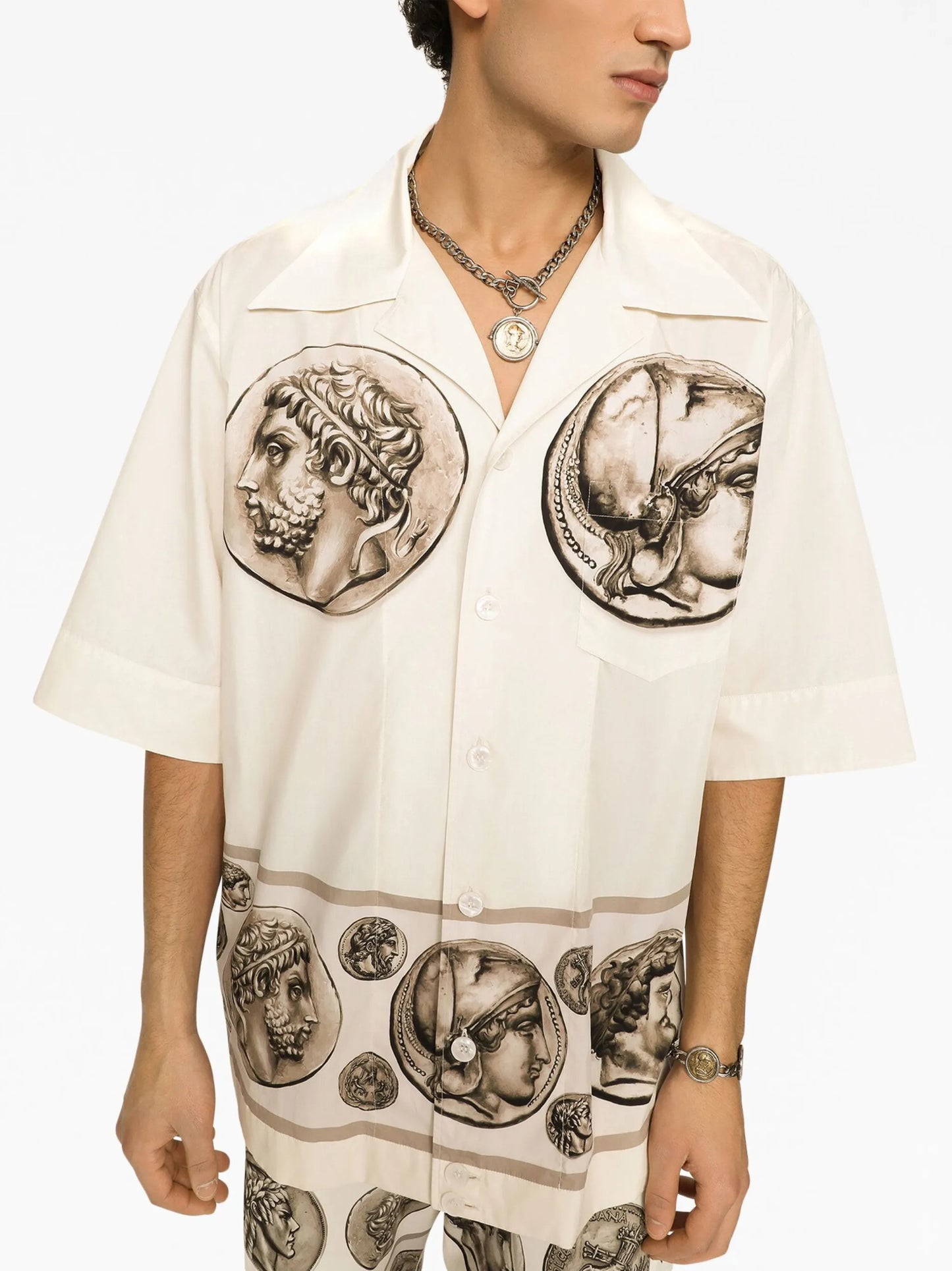 coin-print cotton shirt