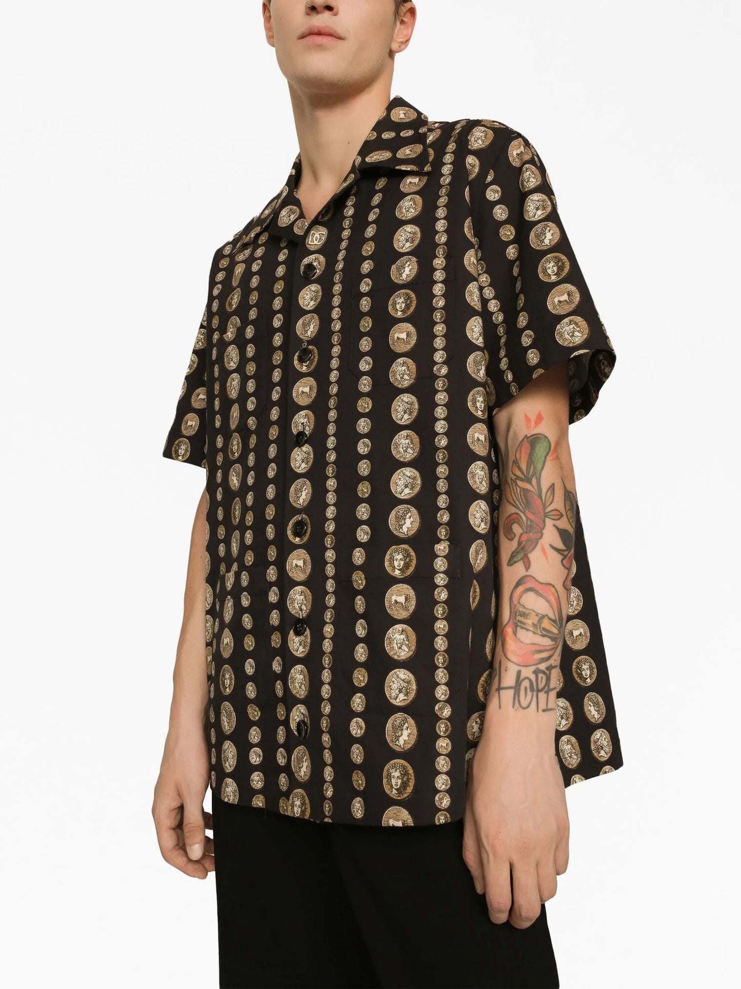 coin-print stretch-cotton shirt