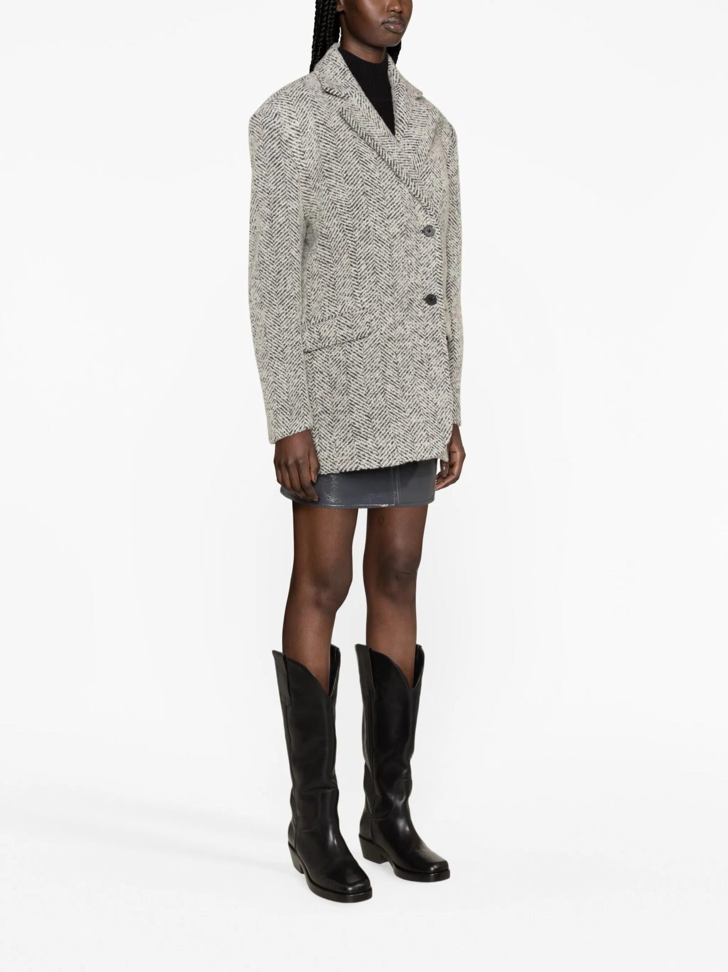 herringbone wool-blend blazer