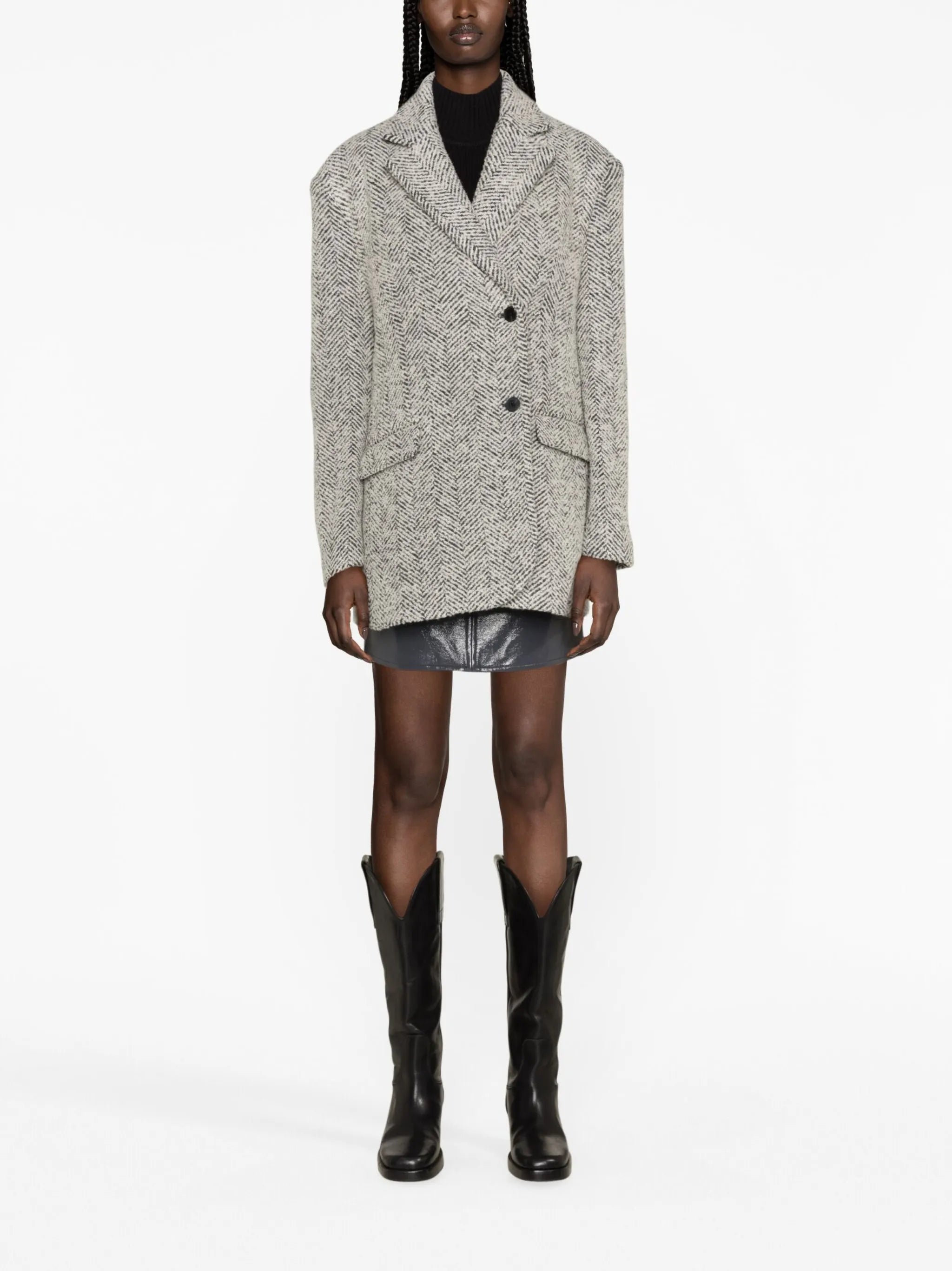 herringbone wool-blend blazer