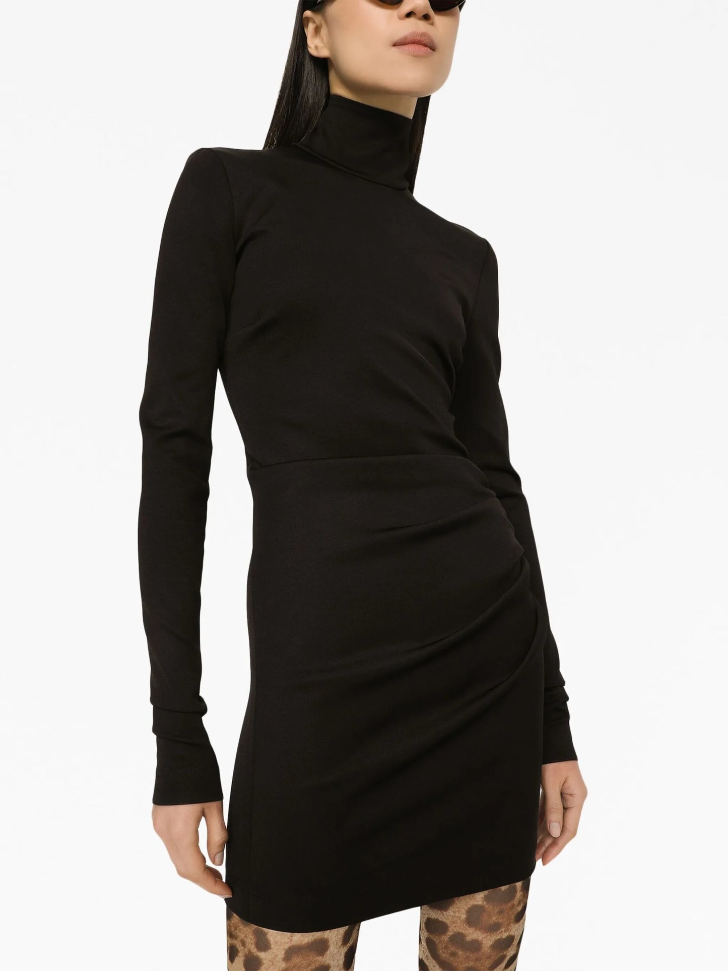 ruched high-neck mini dress