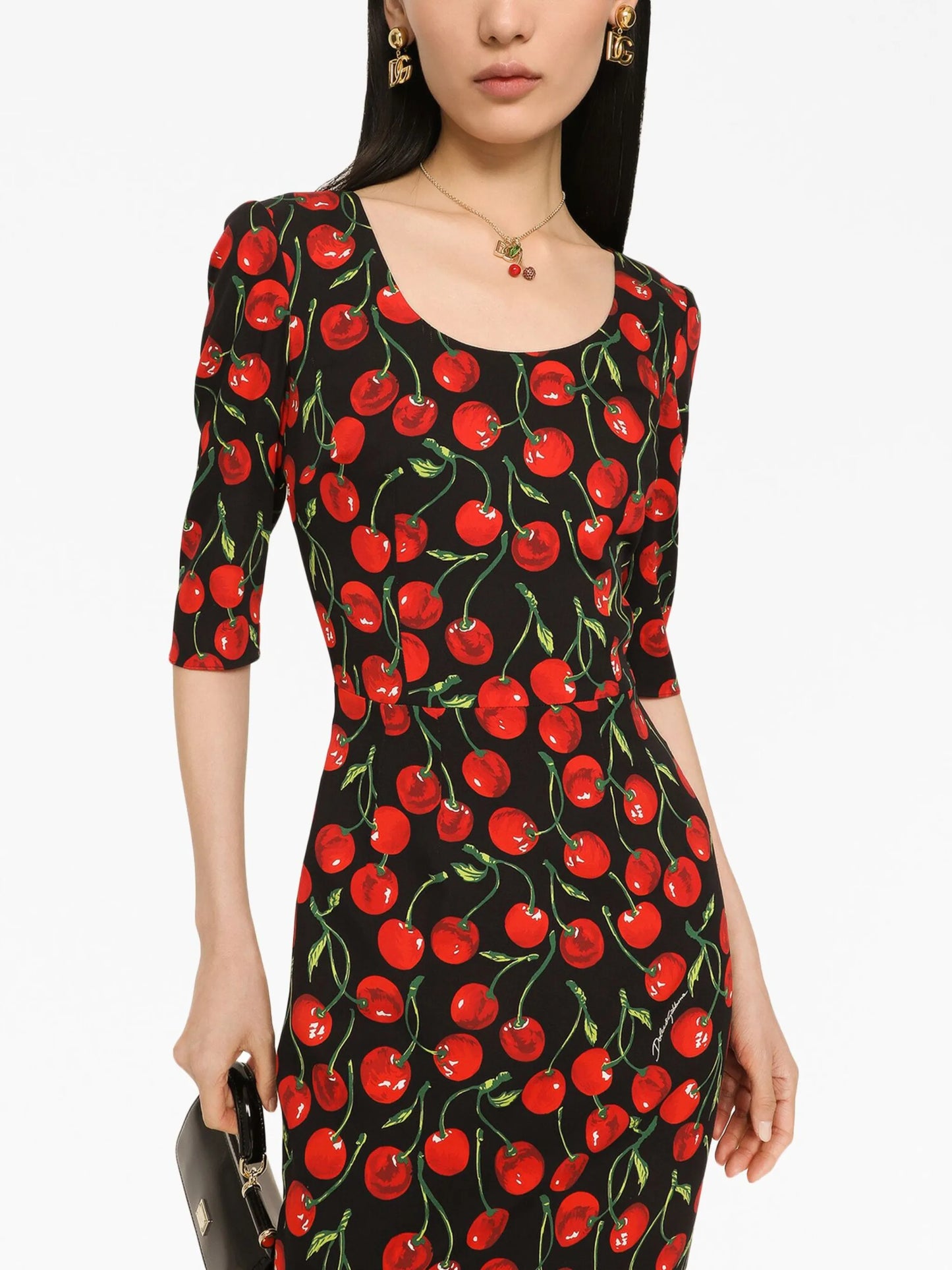 cherry-print midi dress