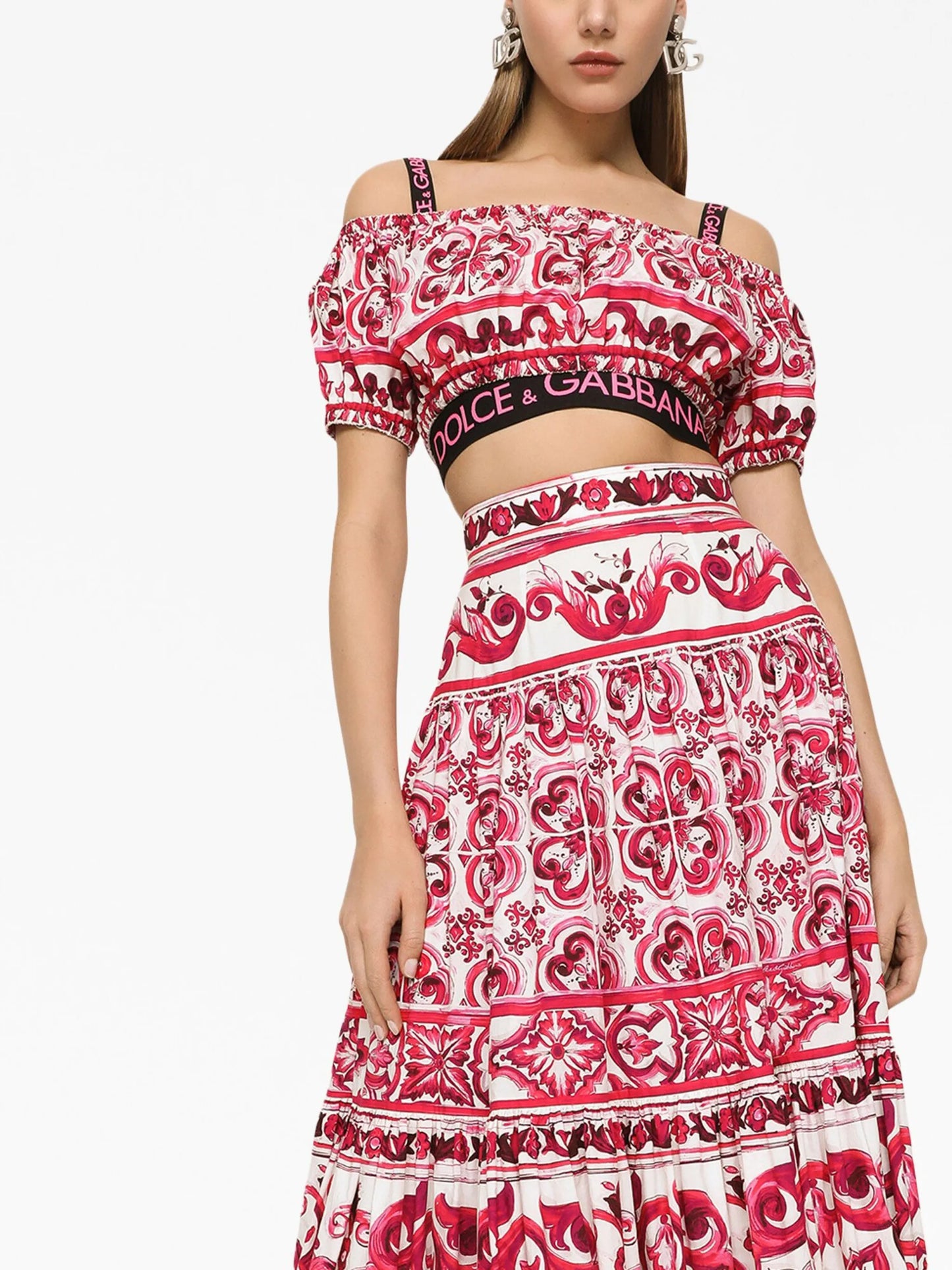 Majolica-print crop top