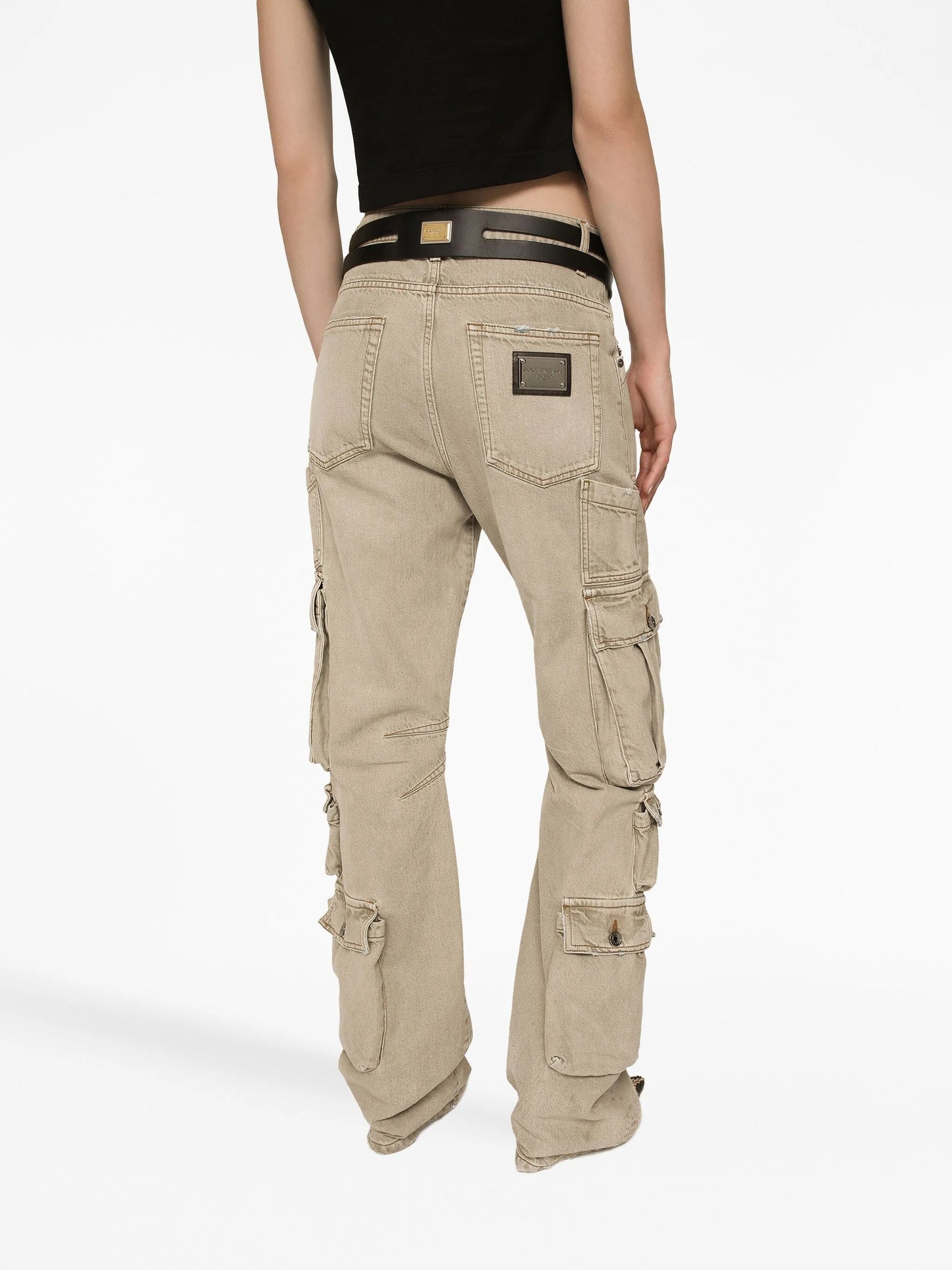 logo-plaque mid-rise cargo jeans