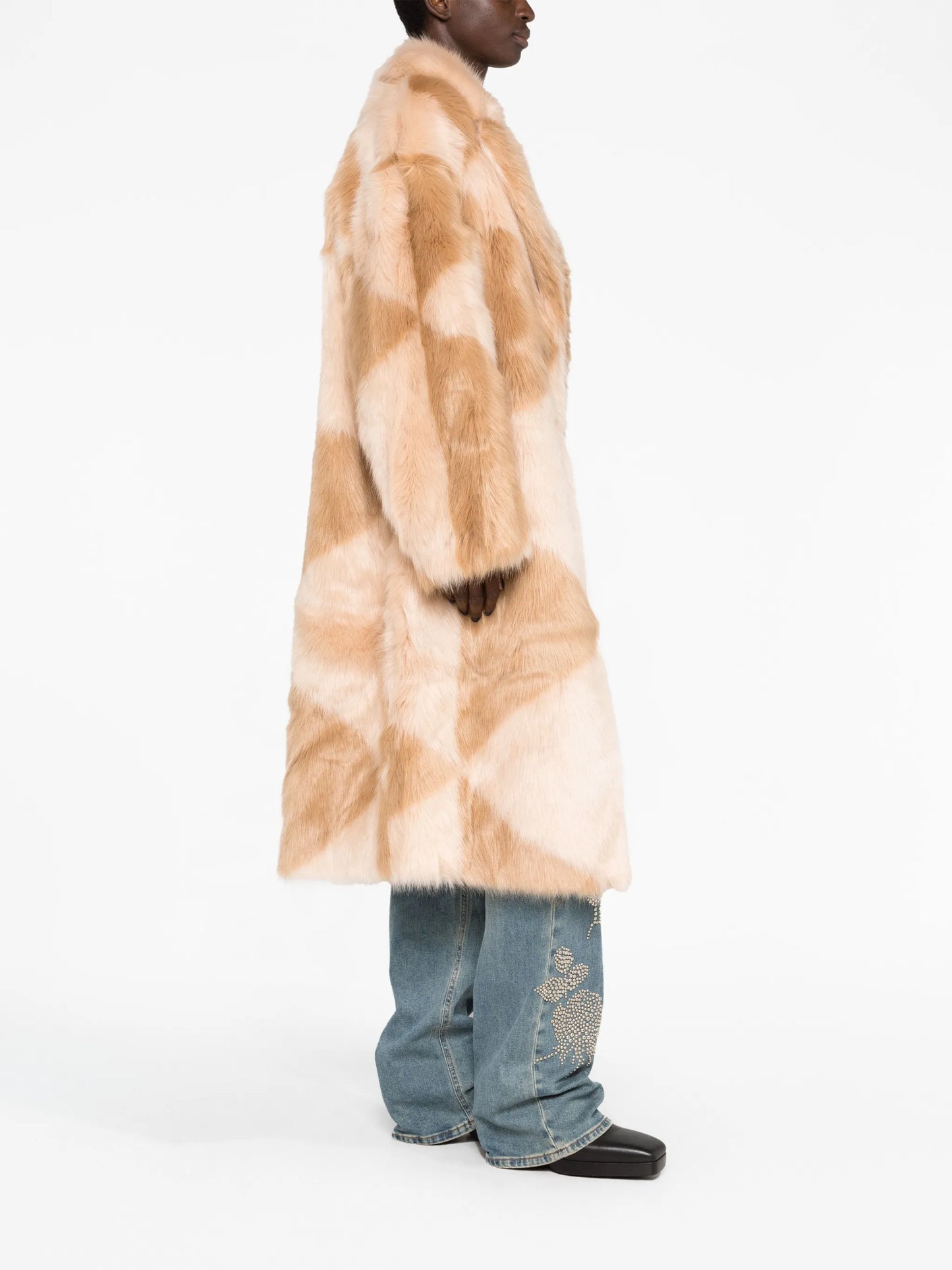 geometric-pattern faux-fur coat