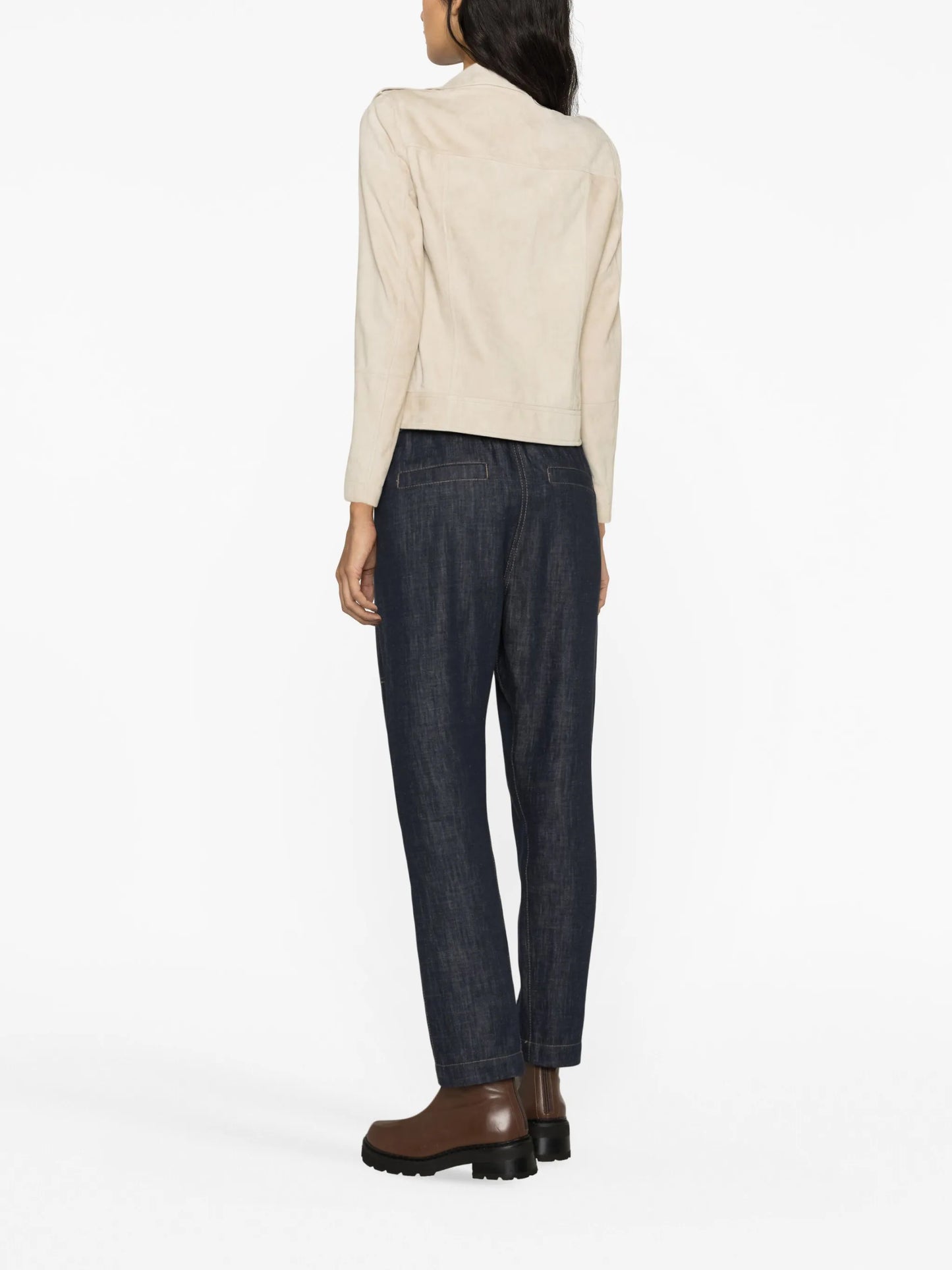 Monili bead-embellished suede biker jacket