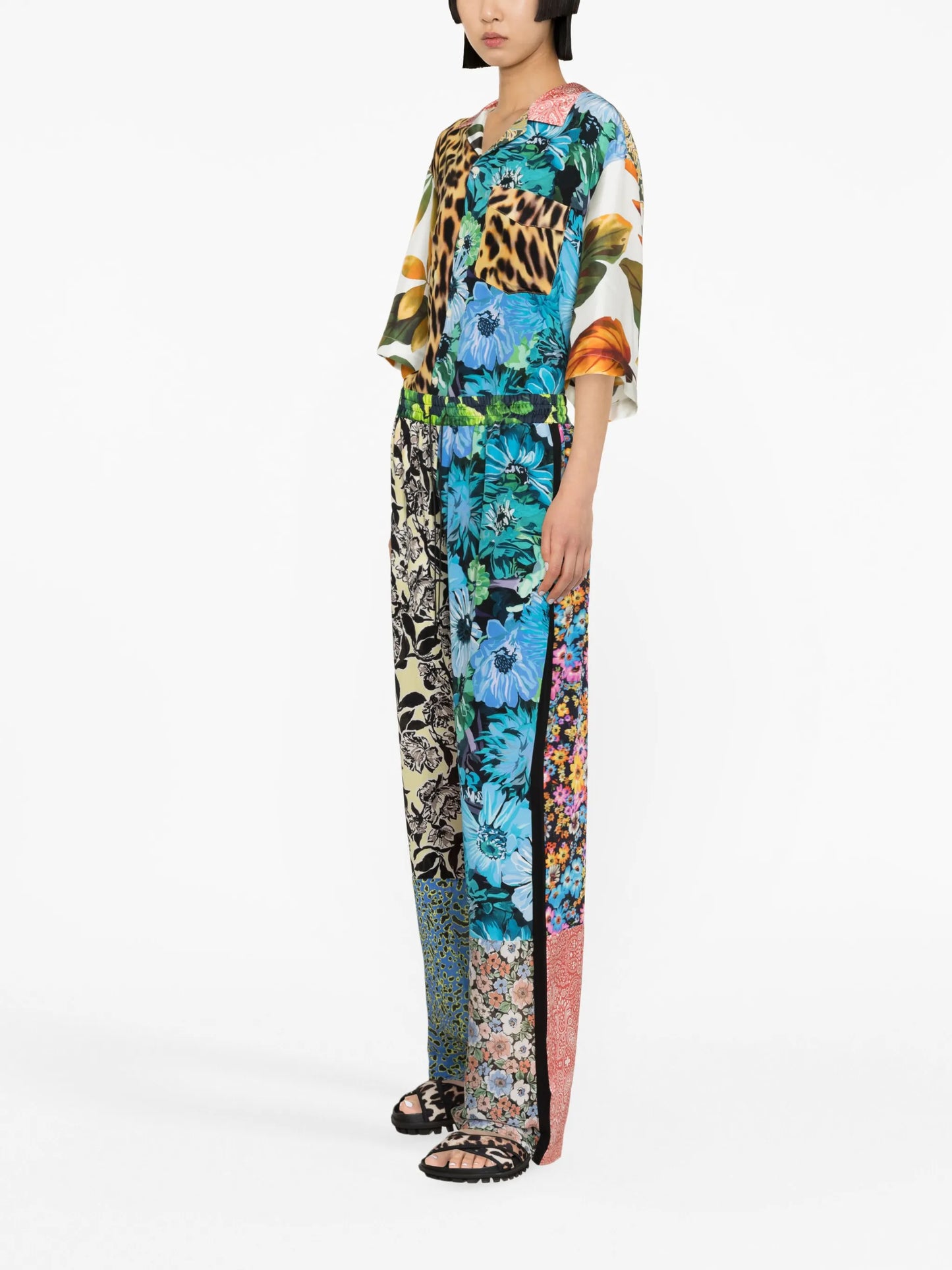 scarves-print silk trousers