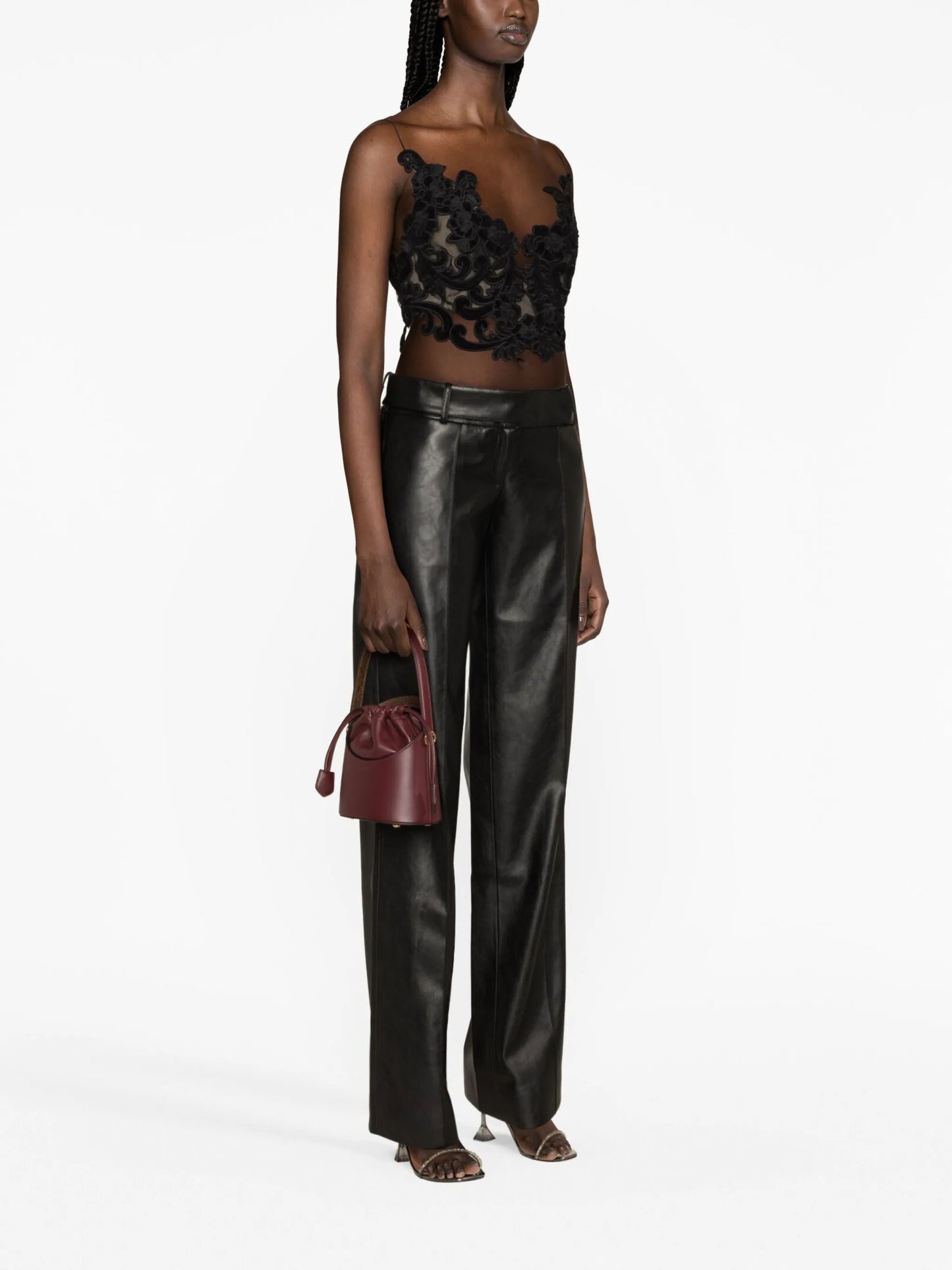 Sensory embroidered-velvet bustier top