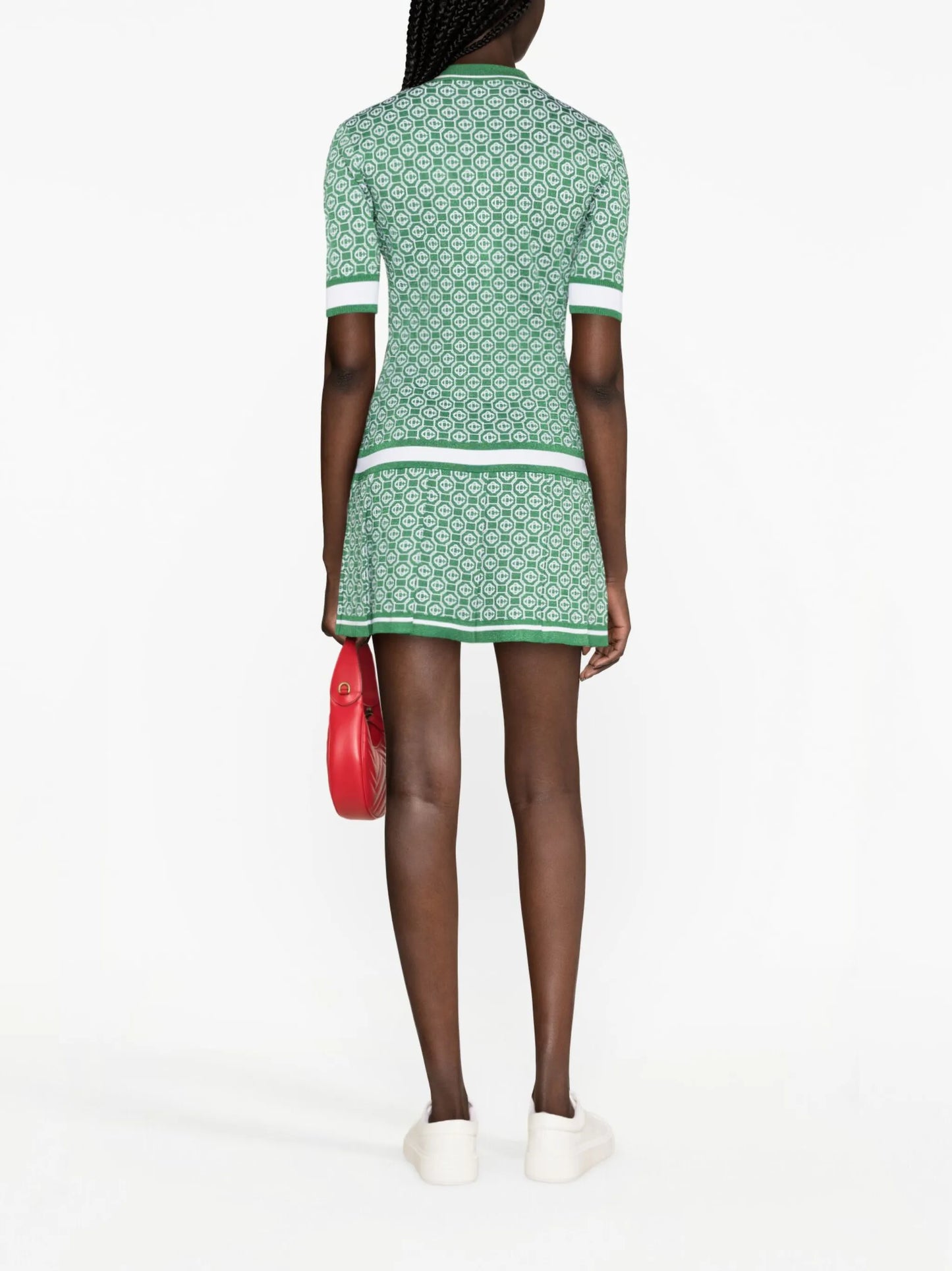 pleated monogram-jacquard minidress