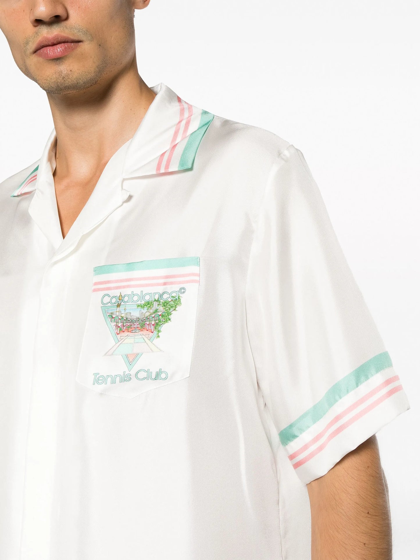 striped-edge Cuban-collar shirt