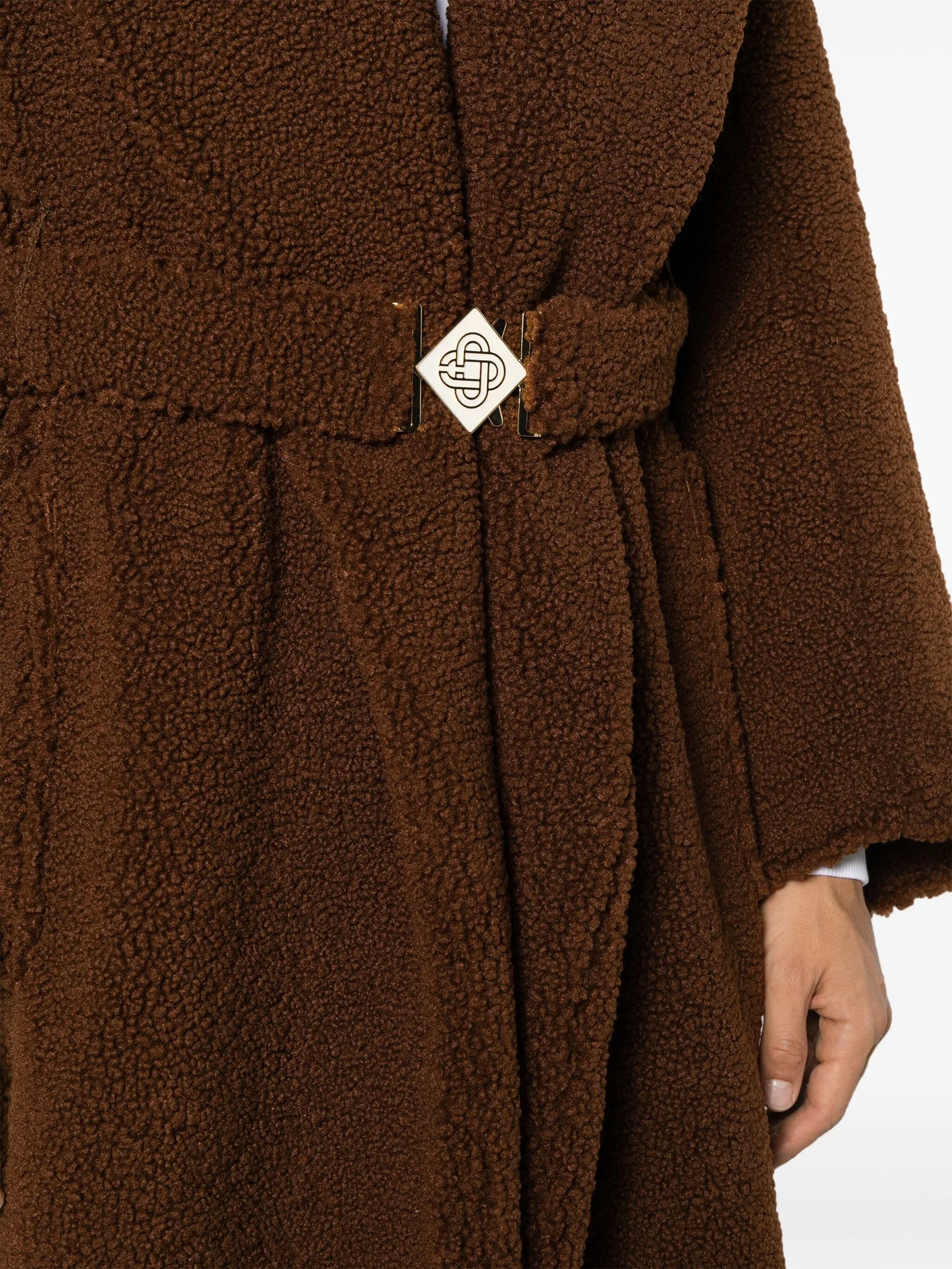 belted faux-shearling coat