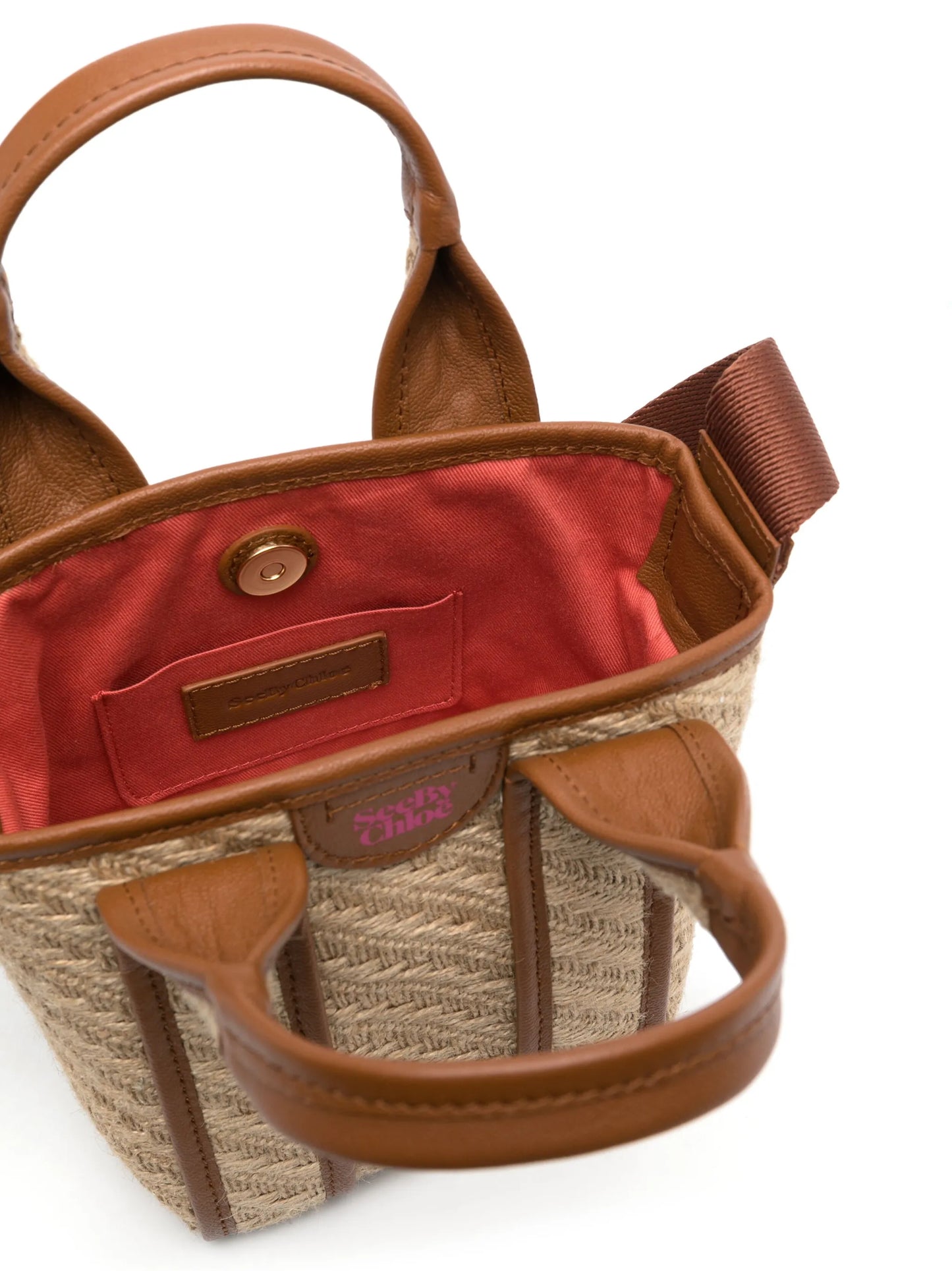 leather-trimmed jute tote bag
