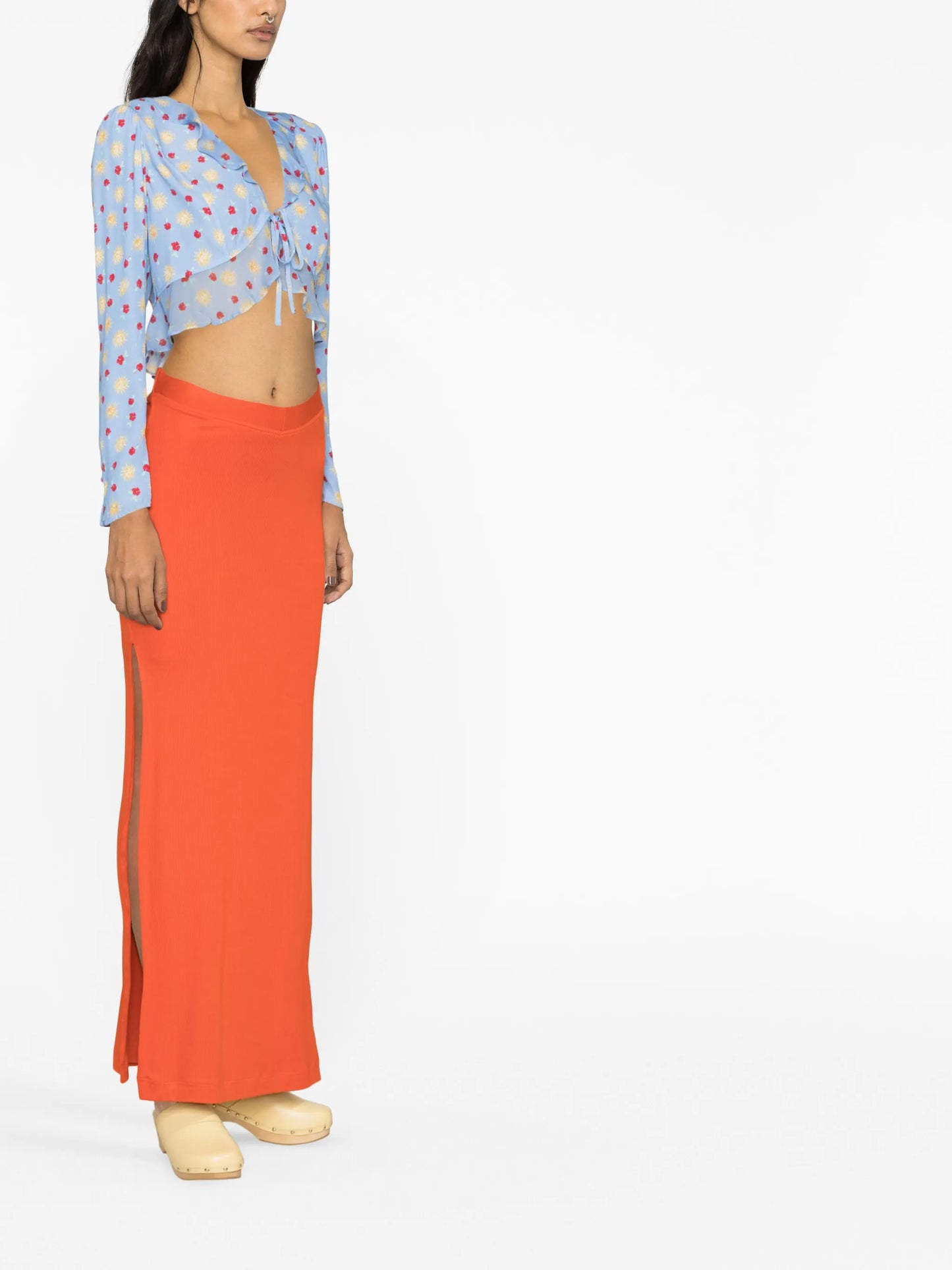 floral-print ruffle-trim top