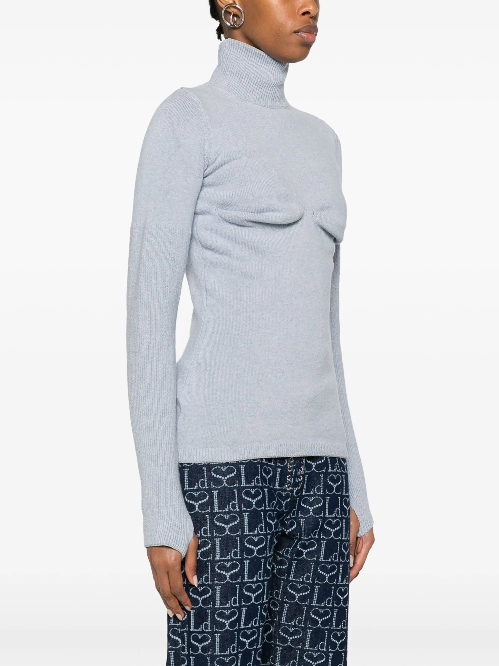 high-neck ribbed-knit jumper
