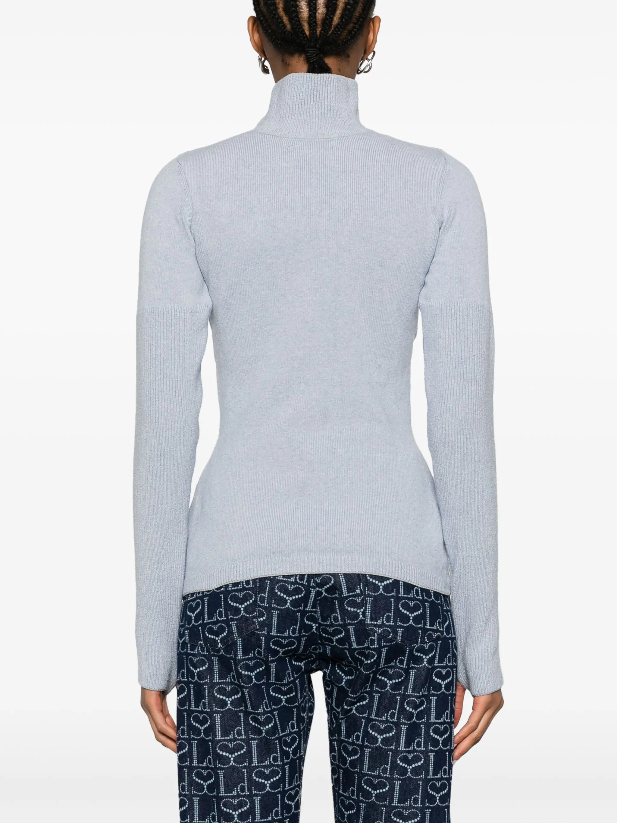 high-neck ribbed-knit jumper