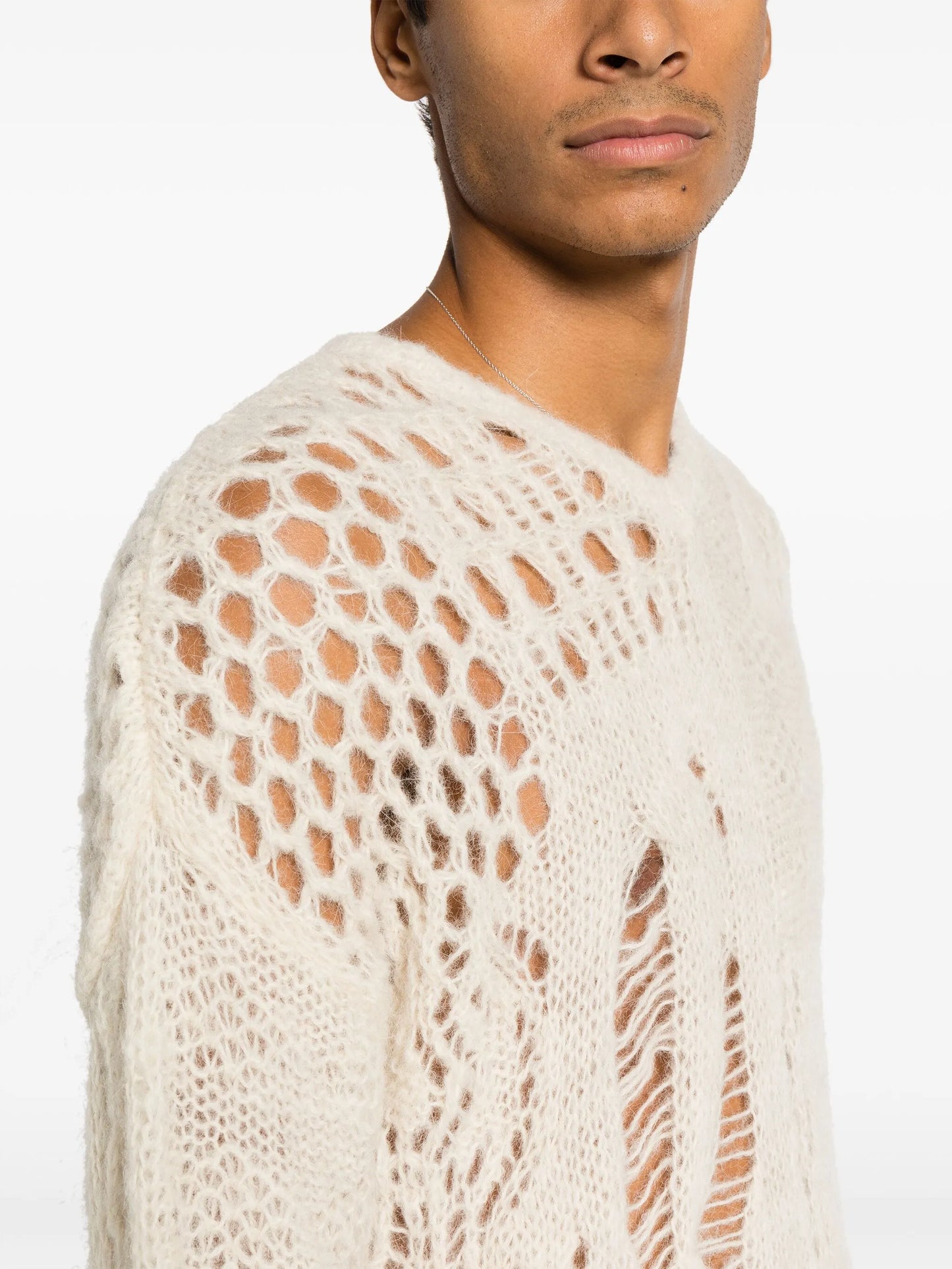 crochet-knit alpaca-wool jumper