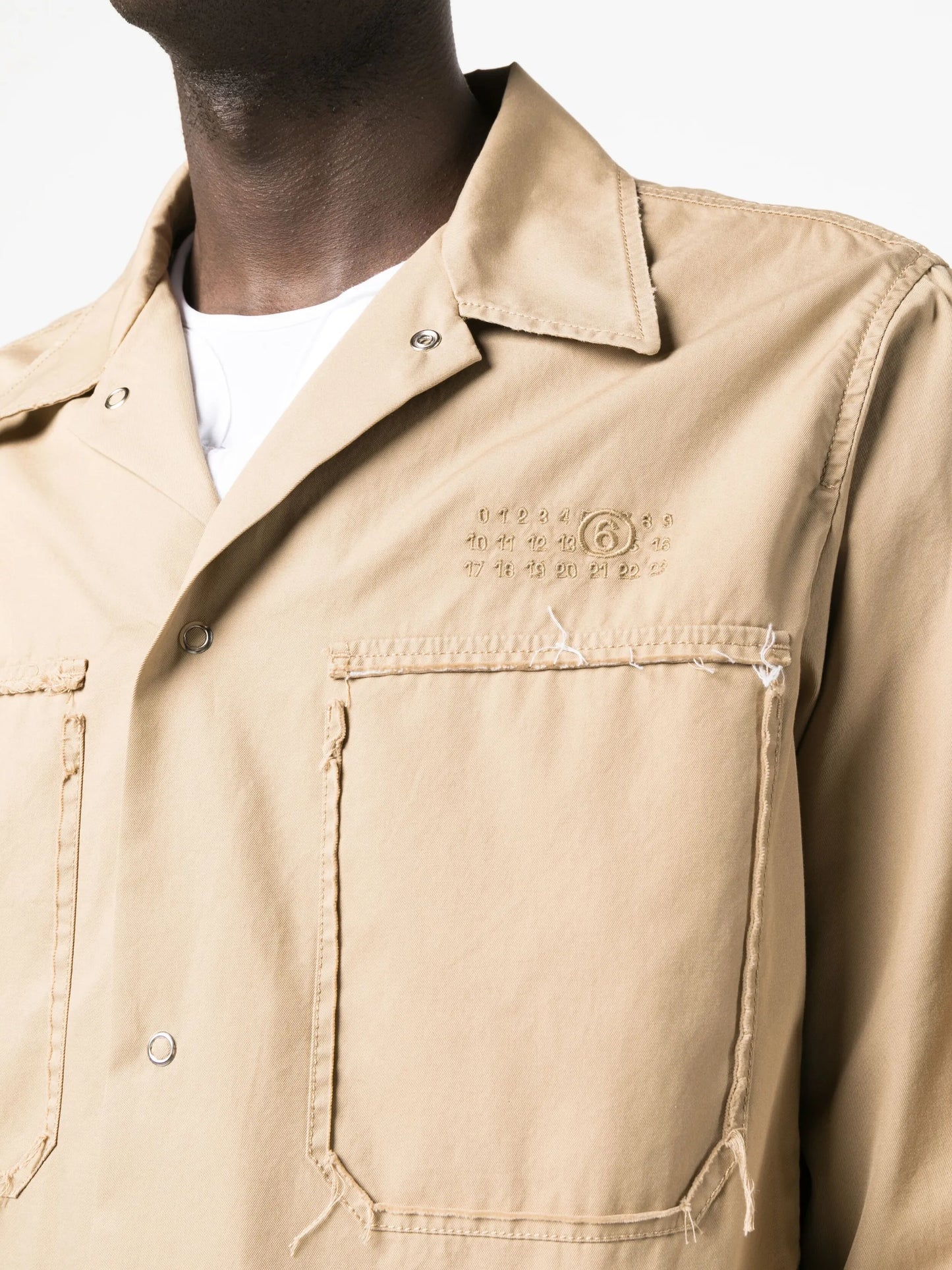 logo-embroidered frayed shirt jacket