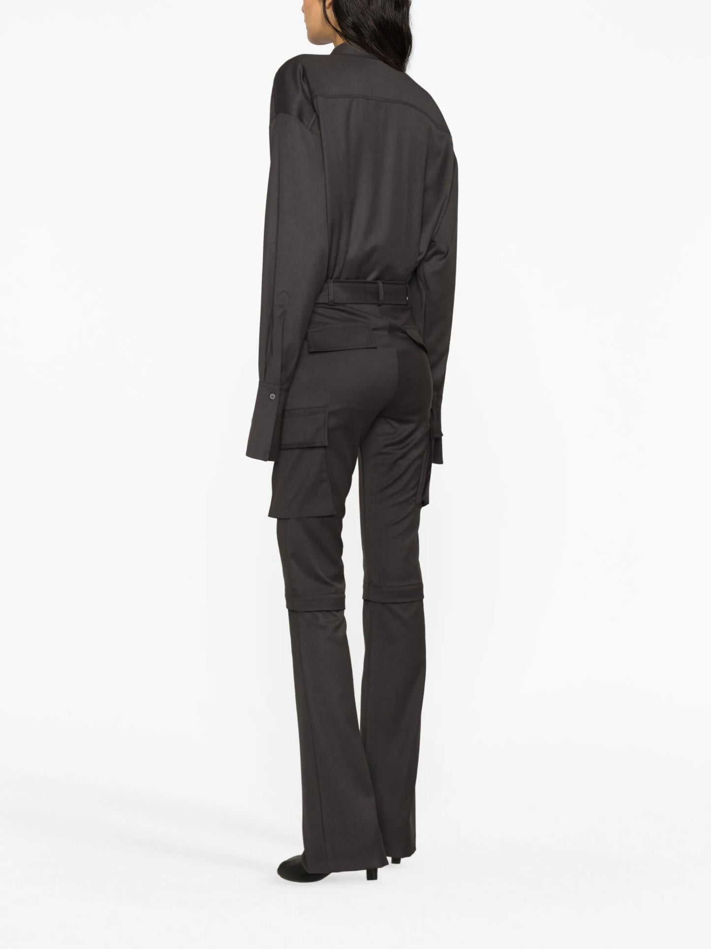belted flared cargo trousers