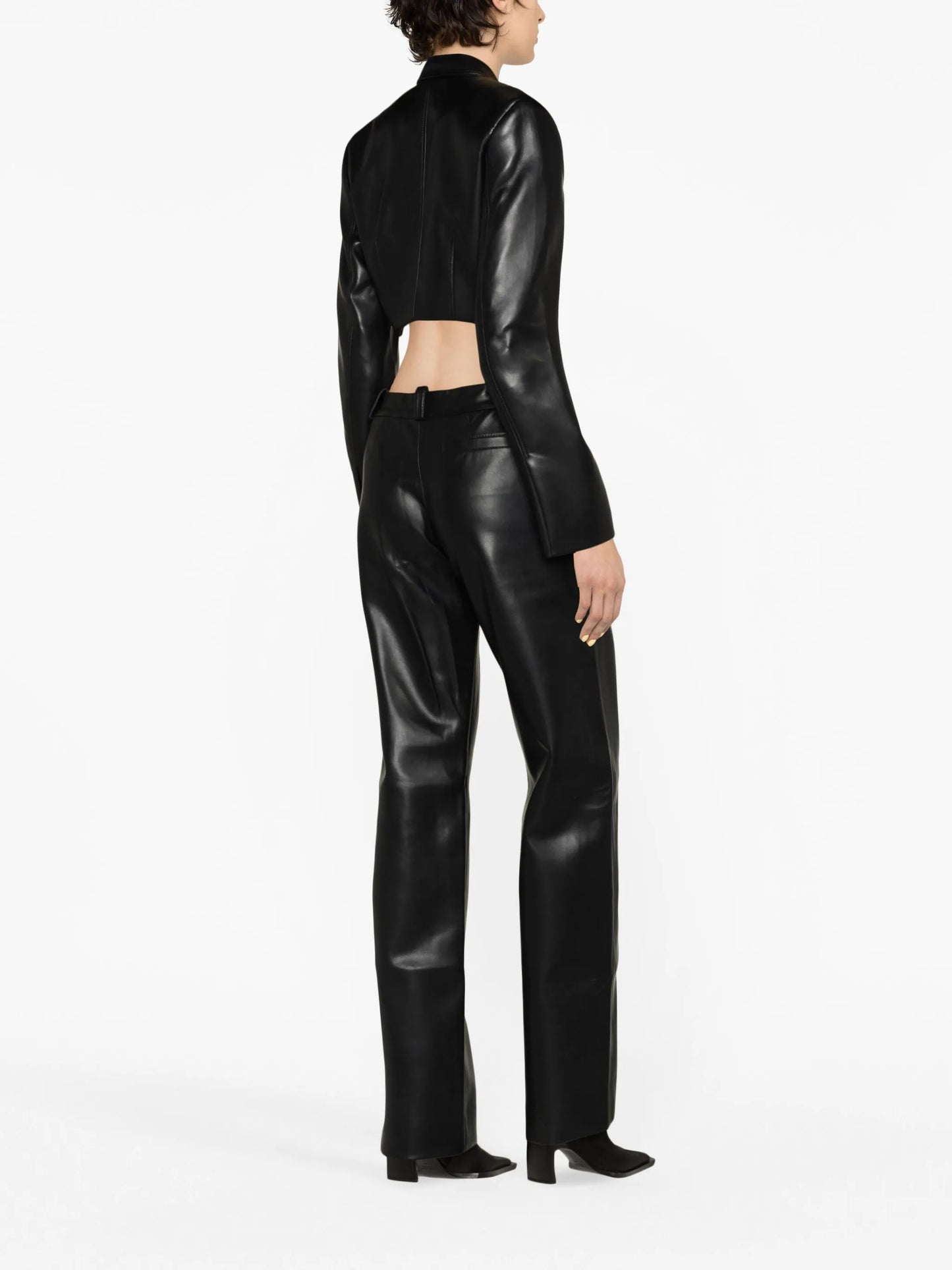 cropped faux-leather blazer