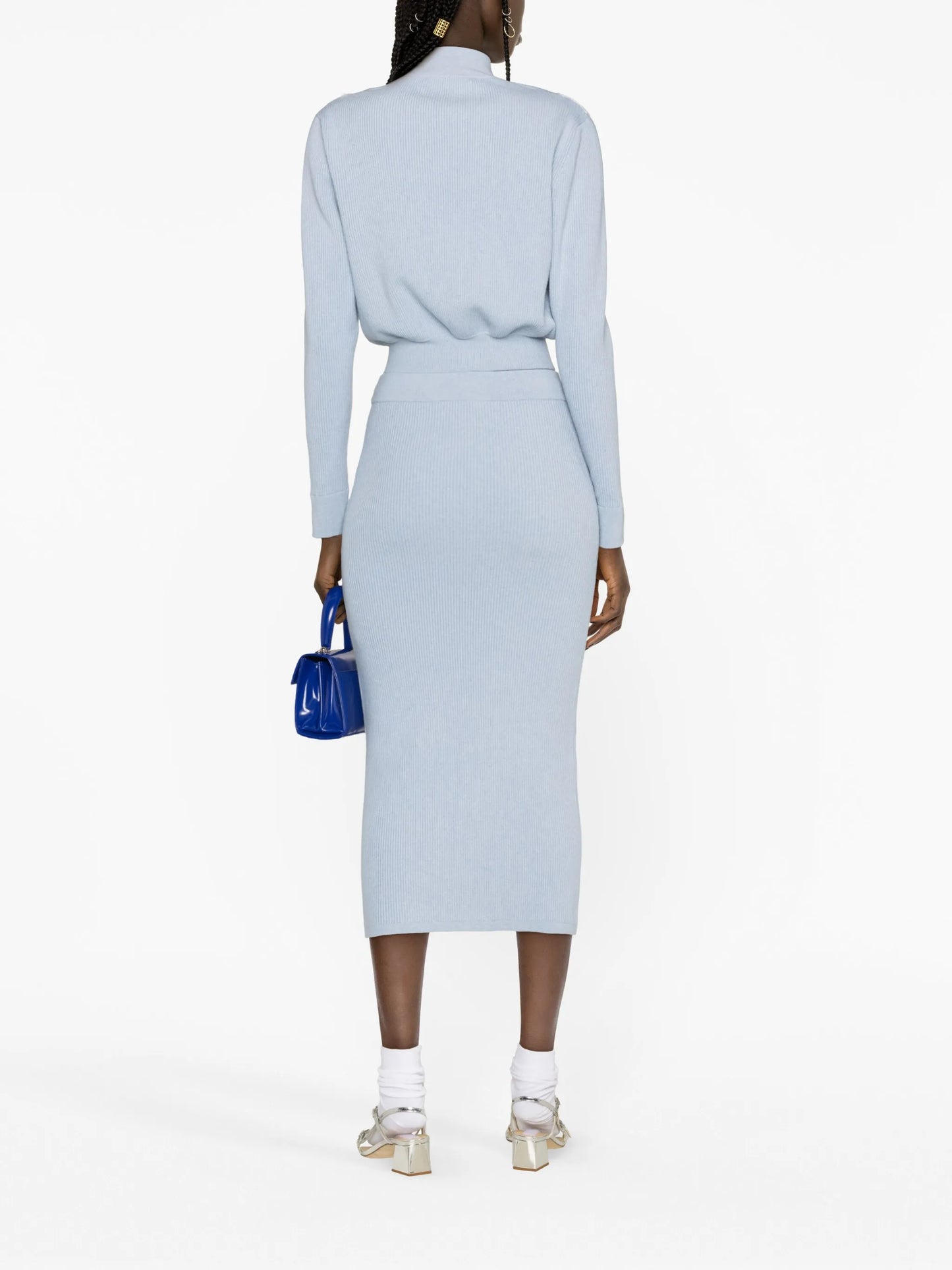 logo-patch ribbed-knit skirt