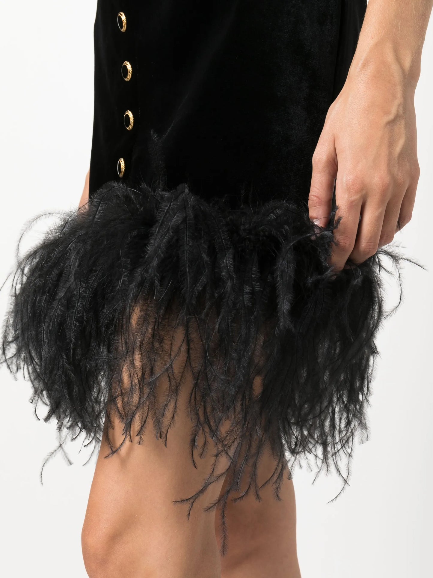 feather-trim velvet minidress