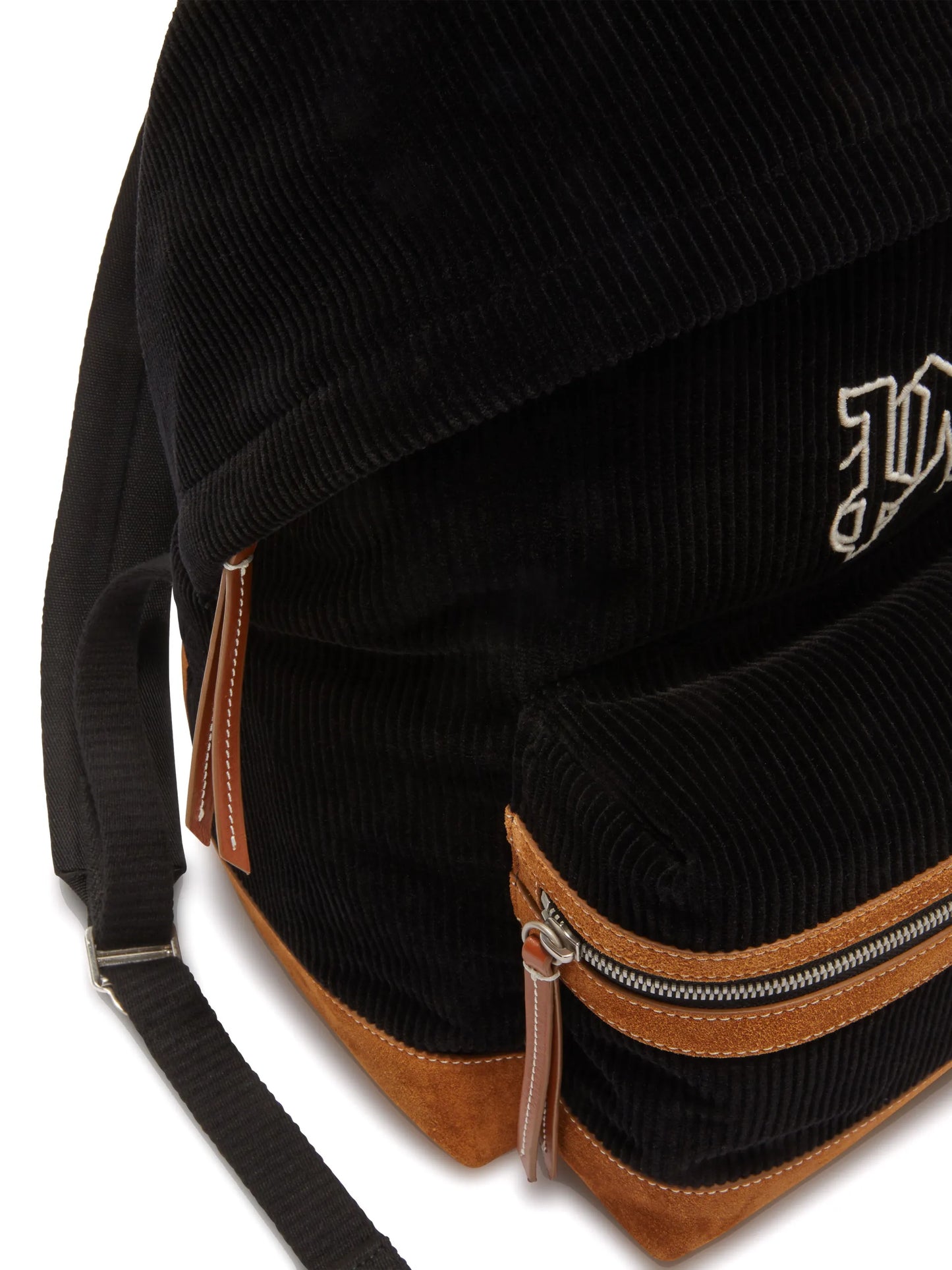 monogram-embroidered leather backpack