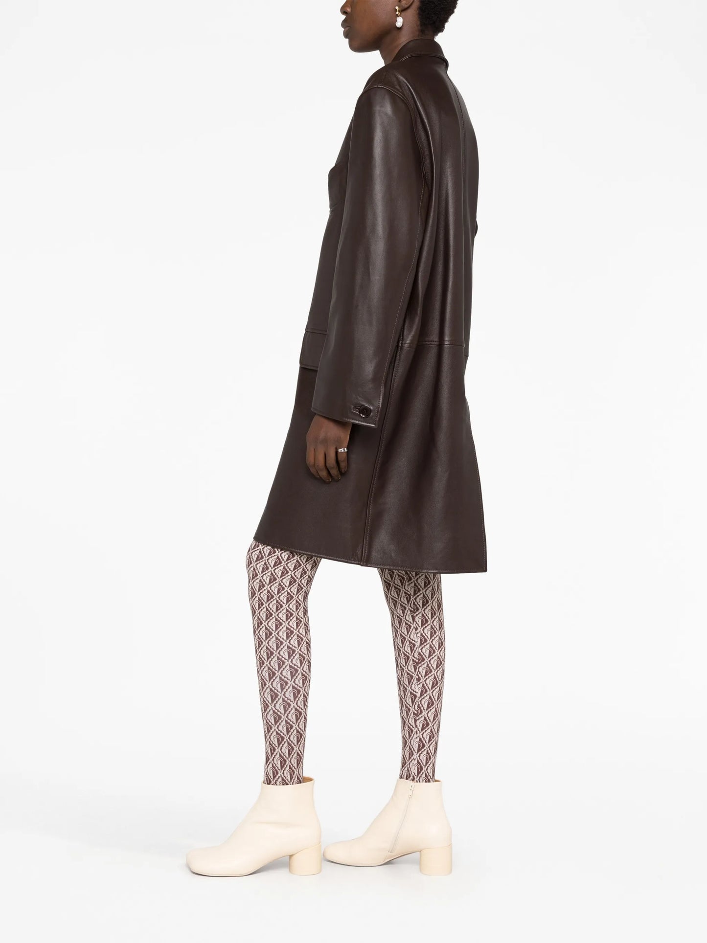 single-breasted leather trench coat