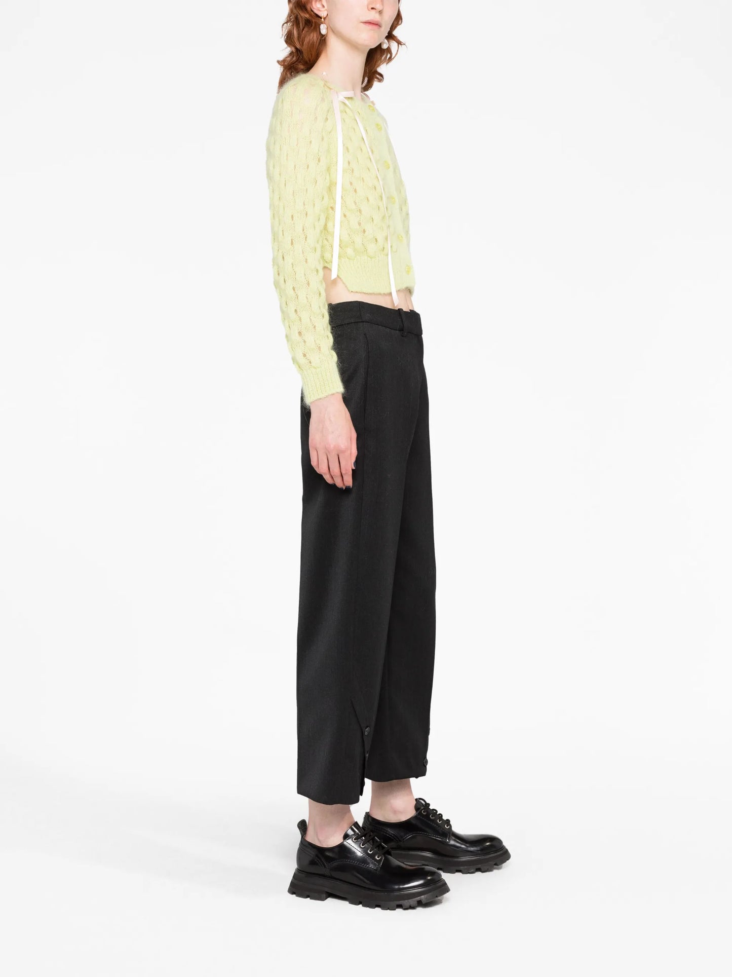 bow-embellished bubble-knit cardigan