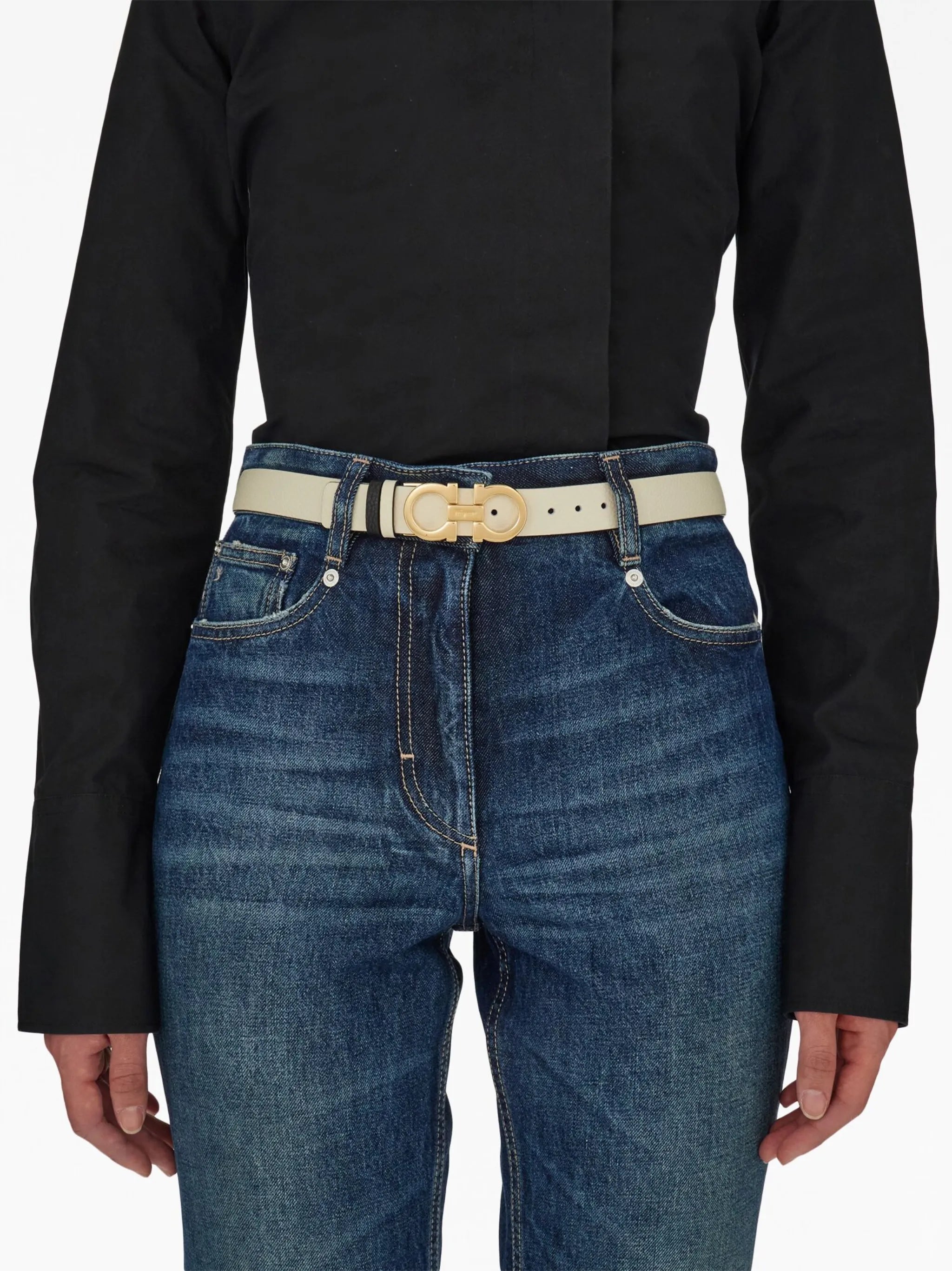 Gancini-buckle reversible leather belt