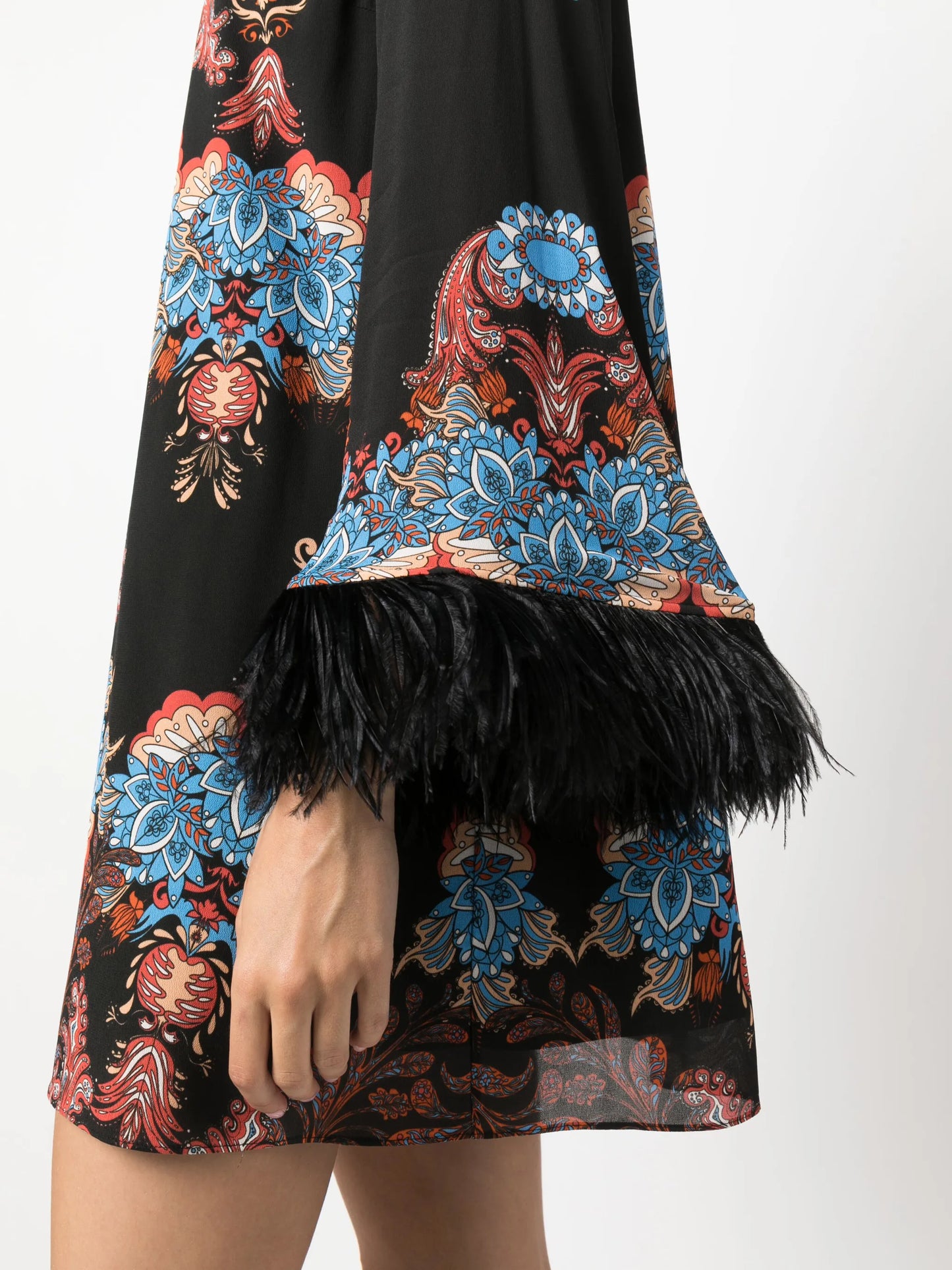 Cocoa feather-trim minidress