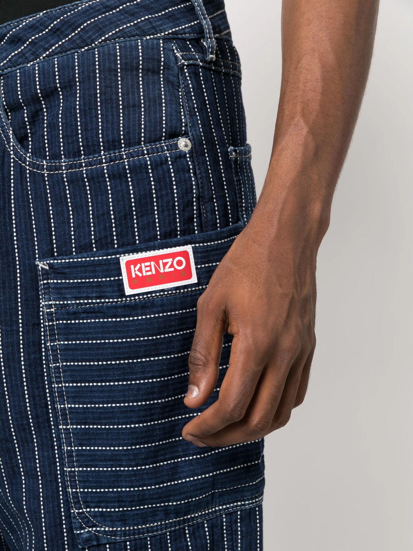 straight-leg striped cargo jeans