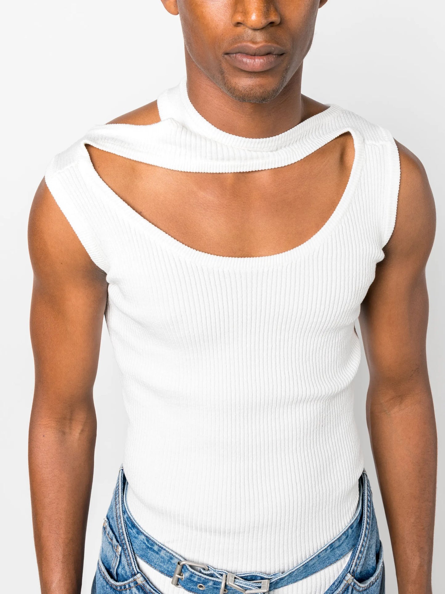 Triple Collar ribbed tank top