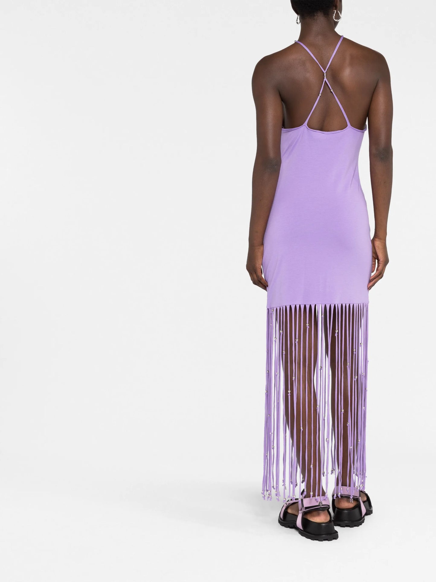 fringe-trimmed jersey dress