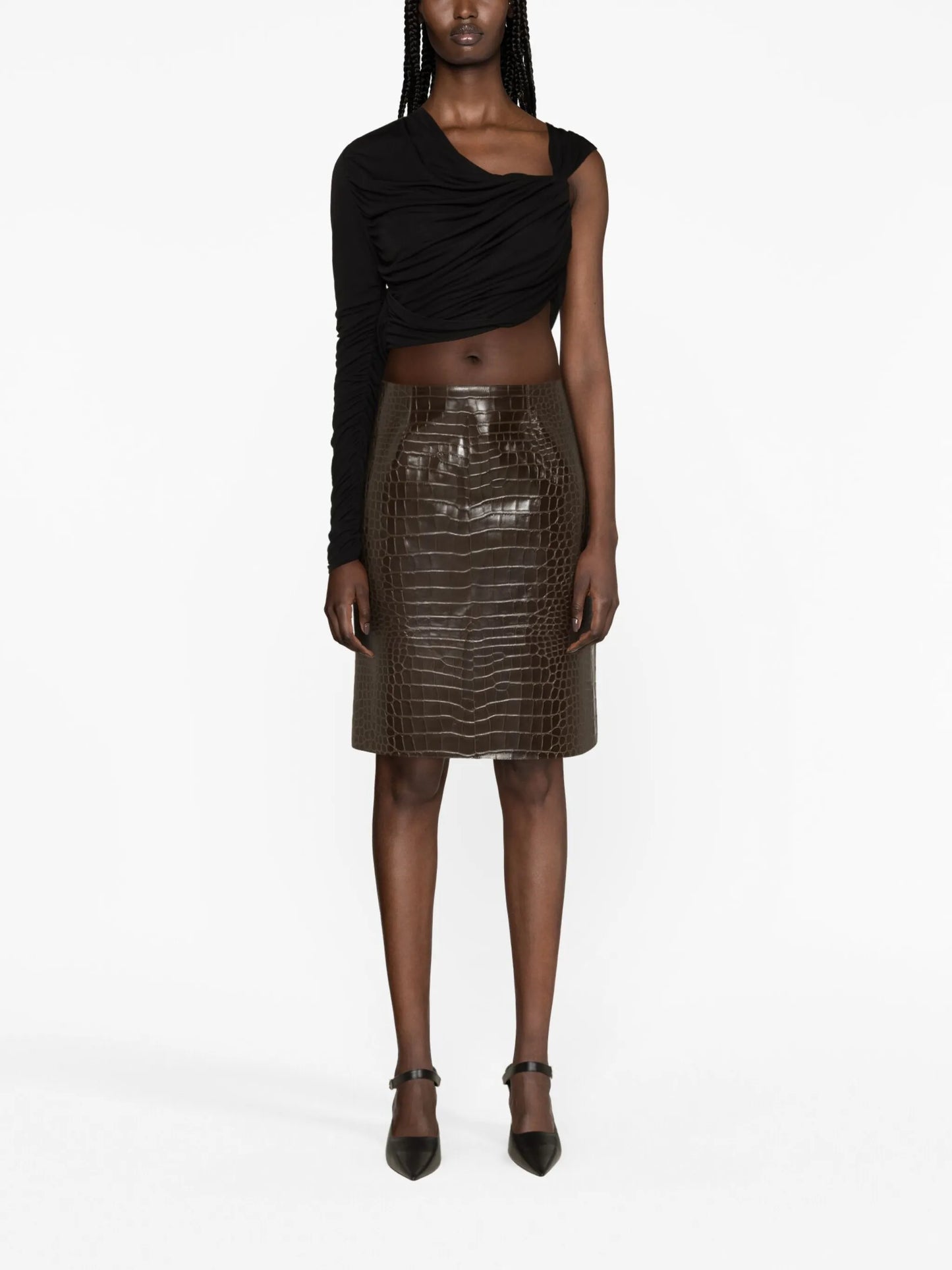 crocodile-effect leather pencil skirt