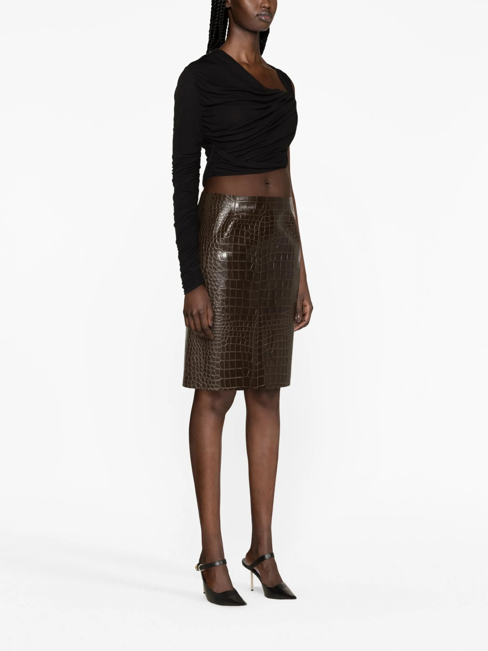 crocodile-effect leather pencil skirt