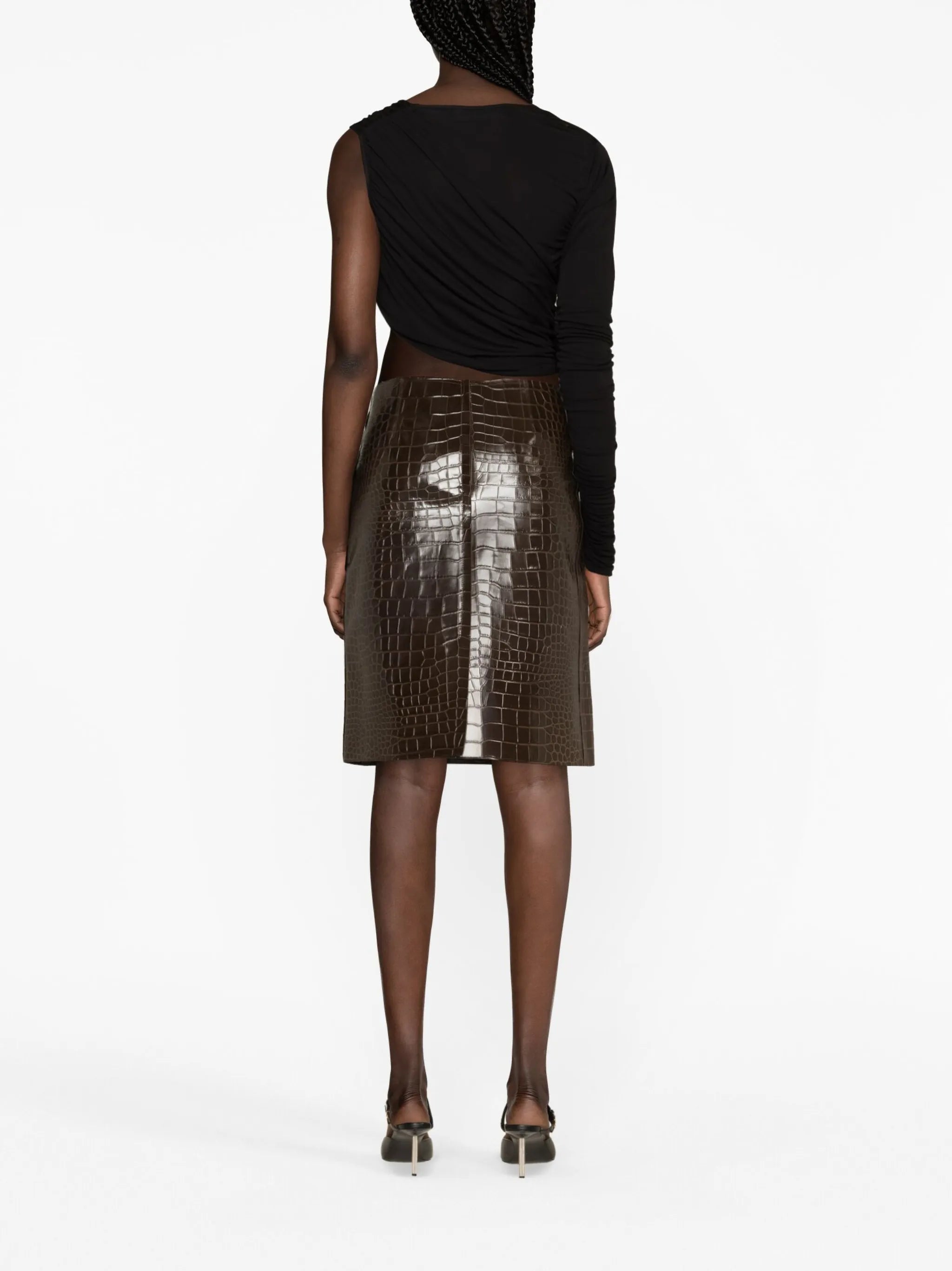 crocodile-effect leather pencil skirt