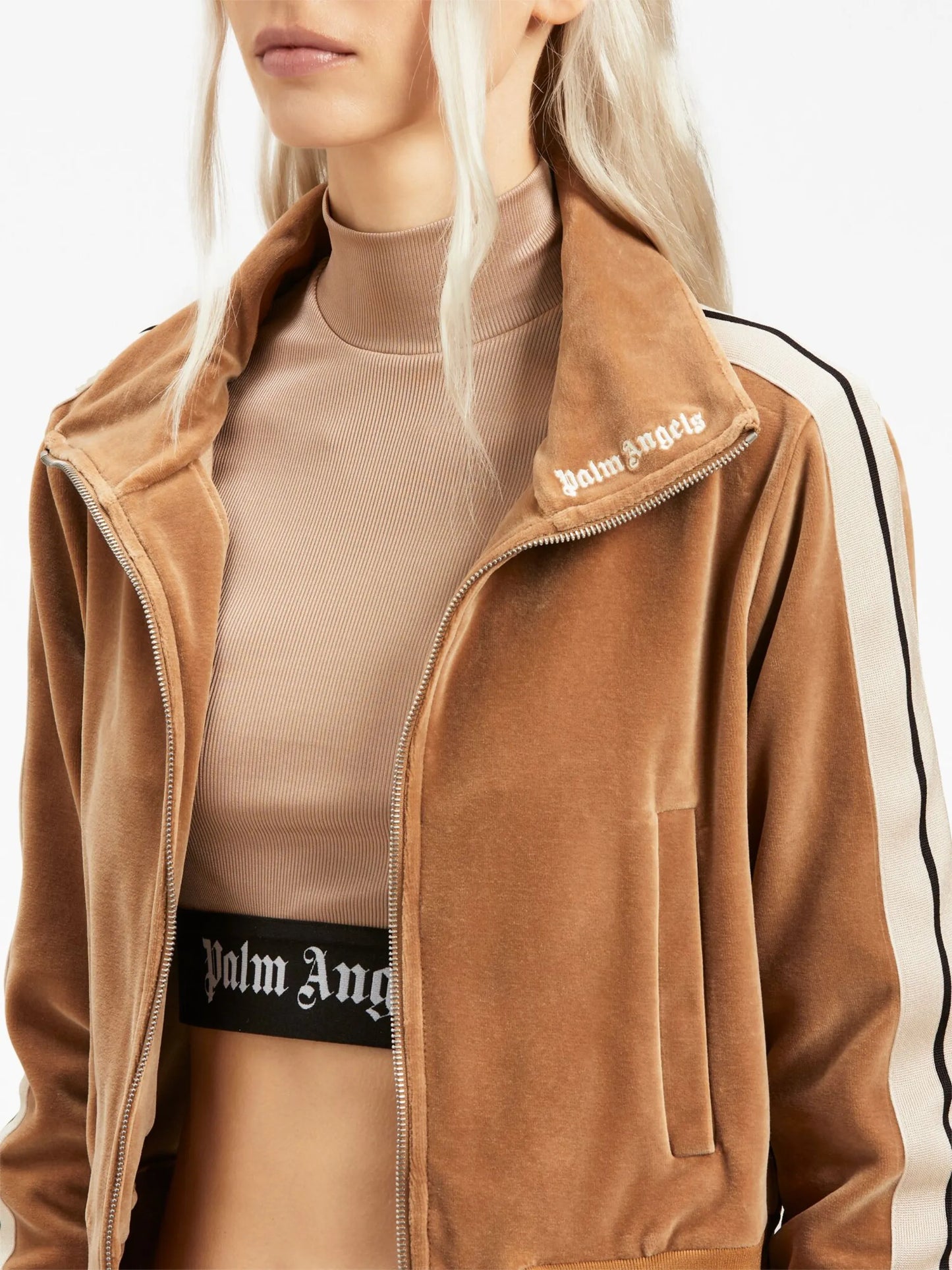 side-stripe velvet track jacket