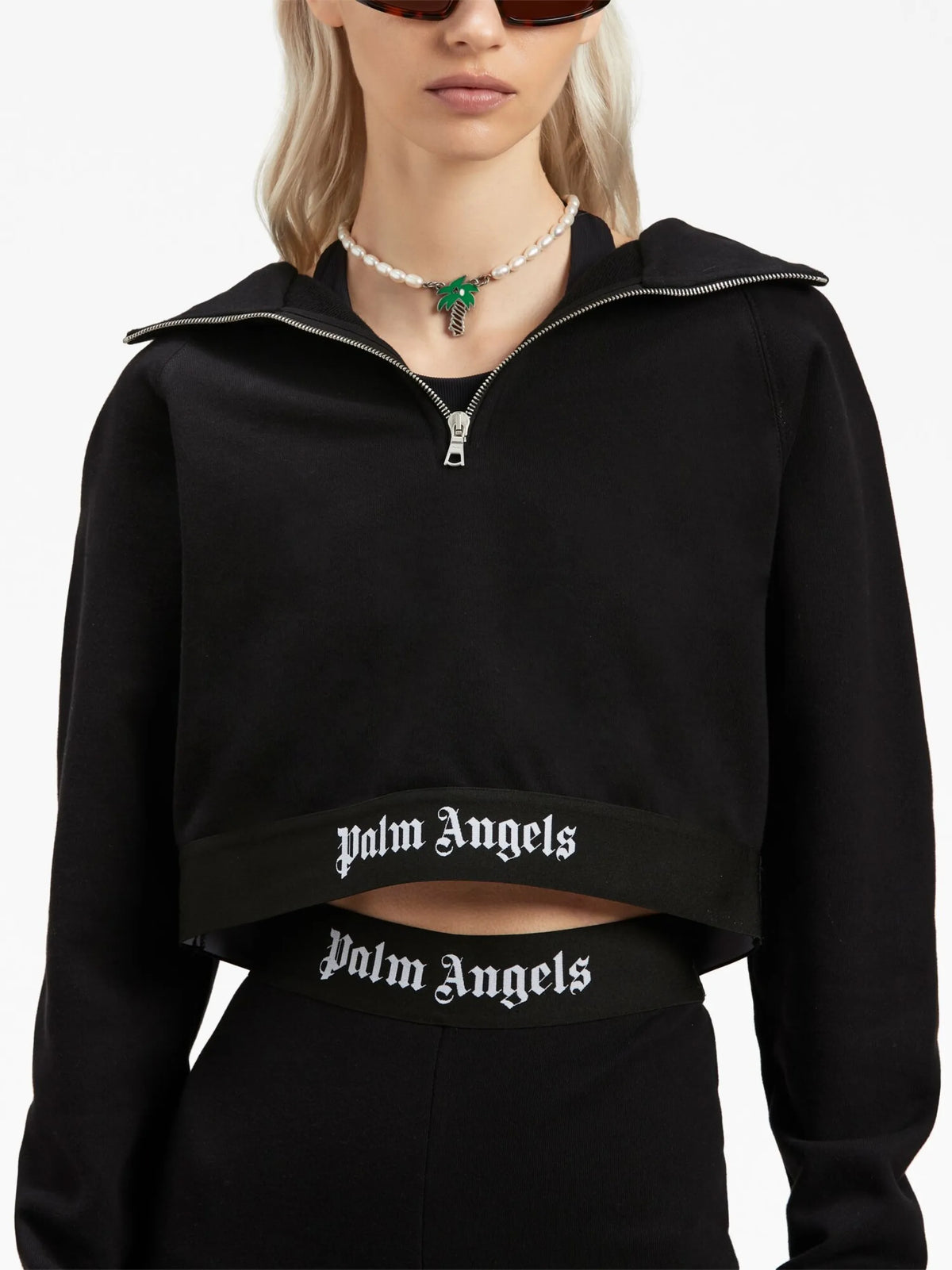 logo-strap cotton cropped sweatshirt
