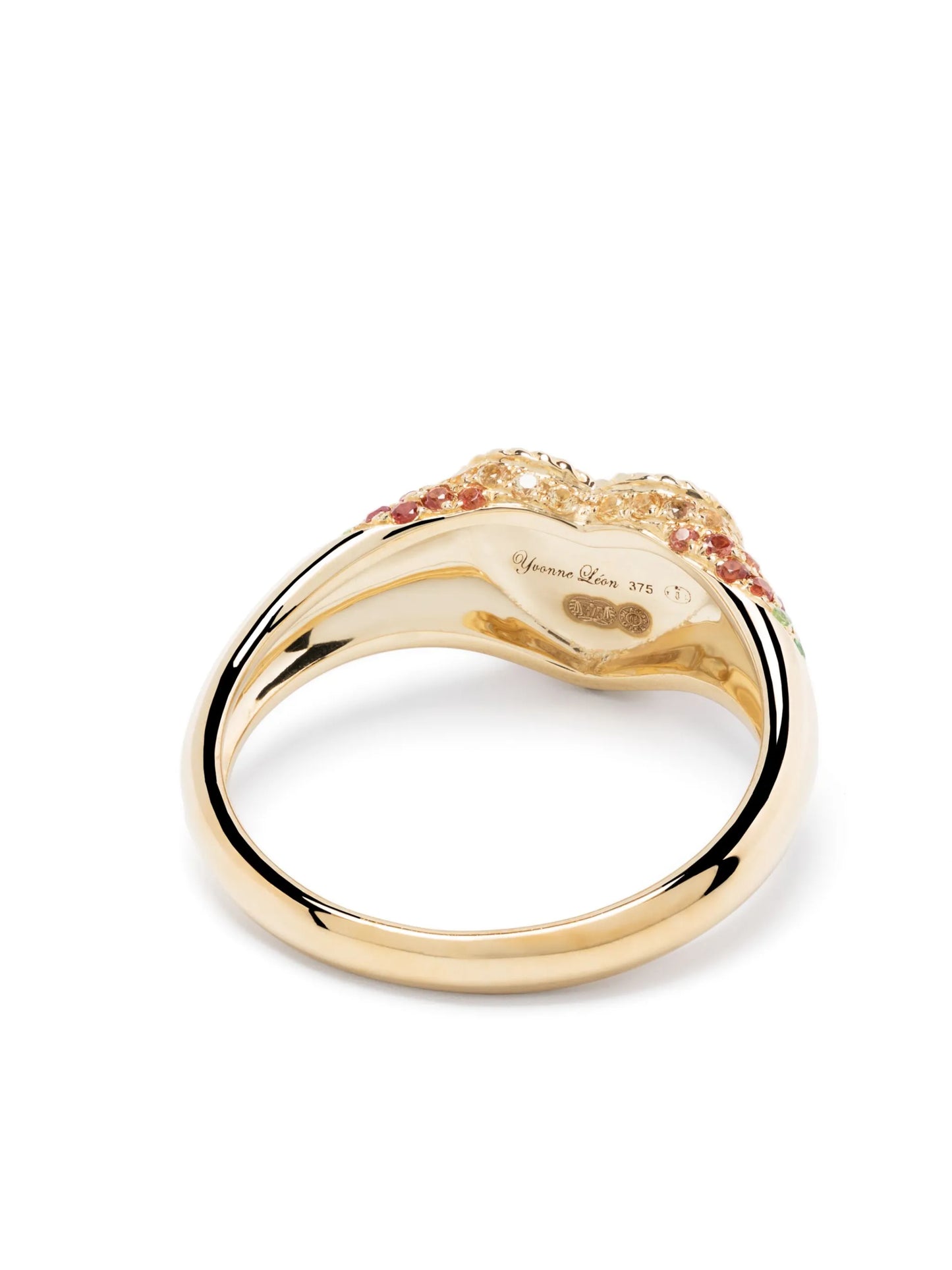 9kt yellow gold Baby Chevaliere Coeur sapphire and tsavorite ring