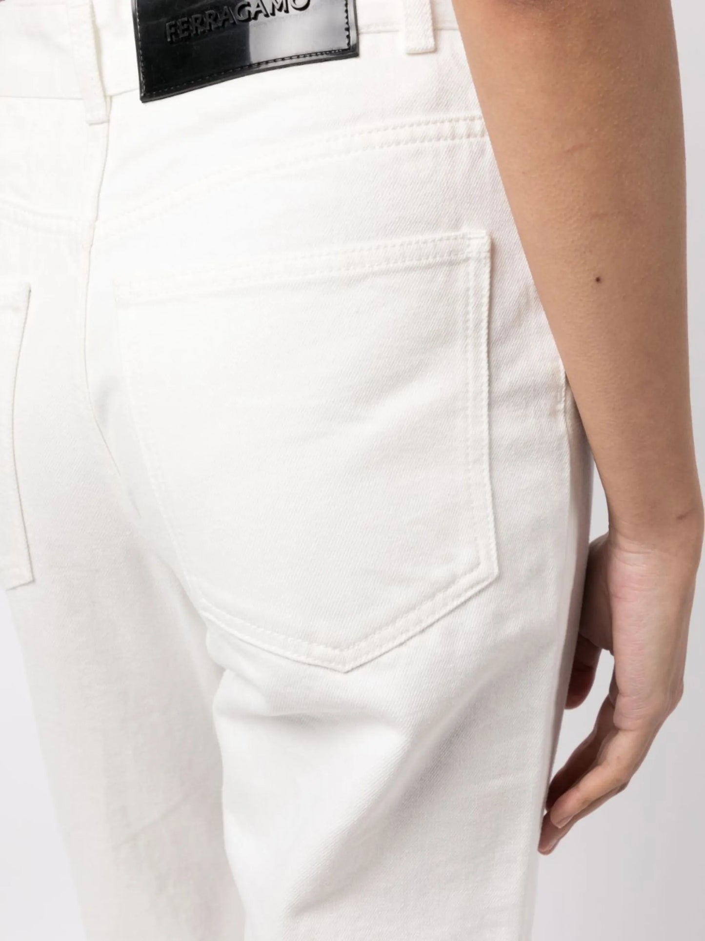 high-waist straight-leg denim trousers