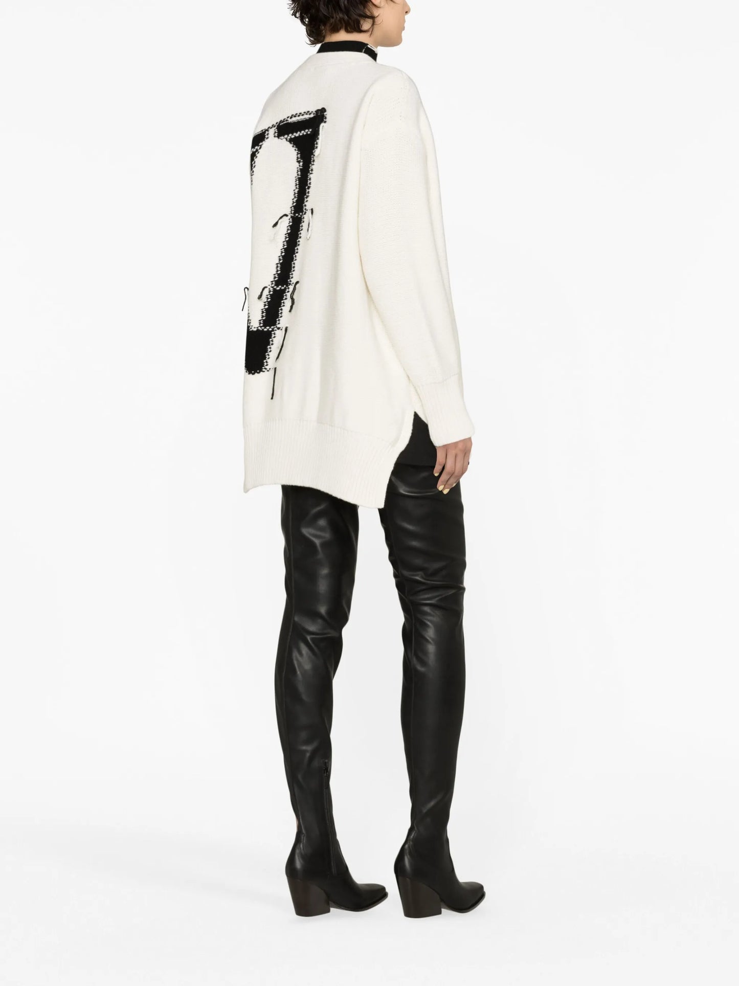 Maxi logo-intarsia wool cardigan
