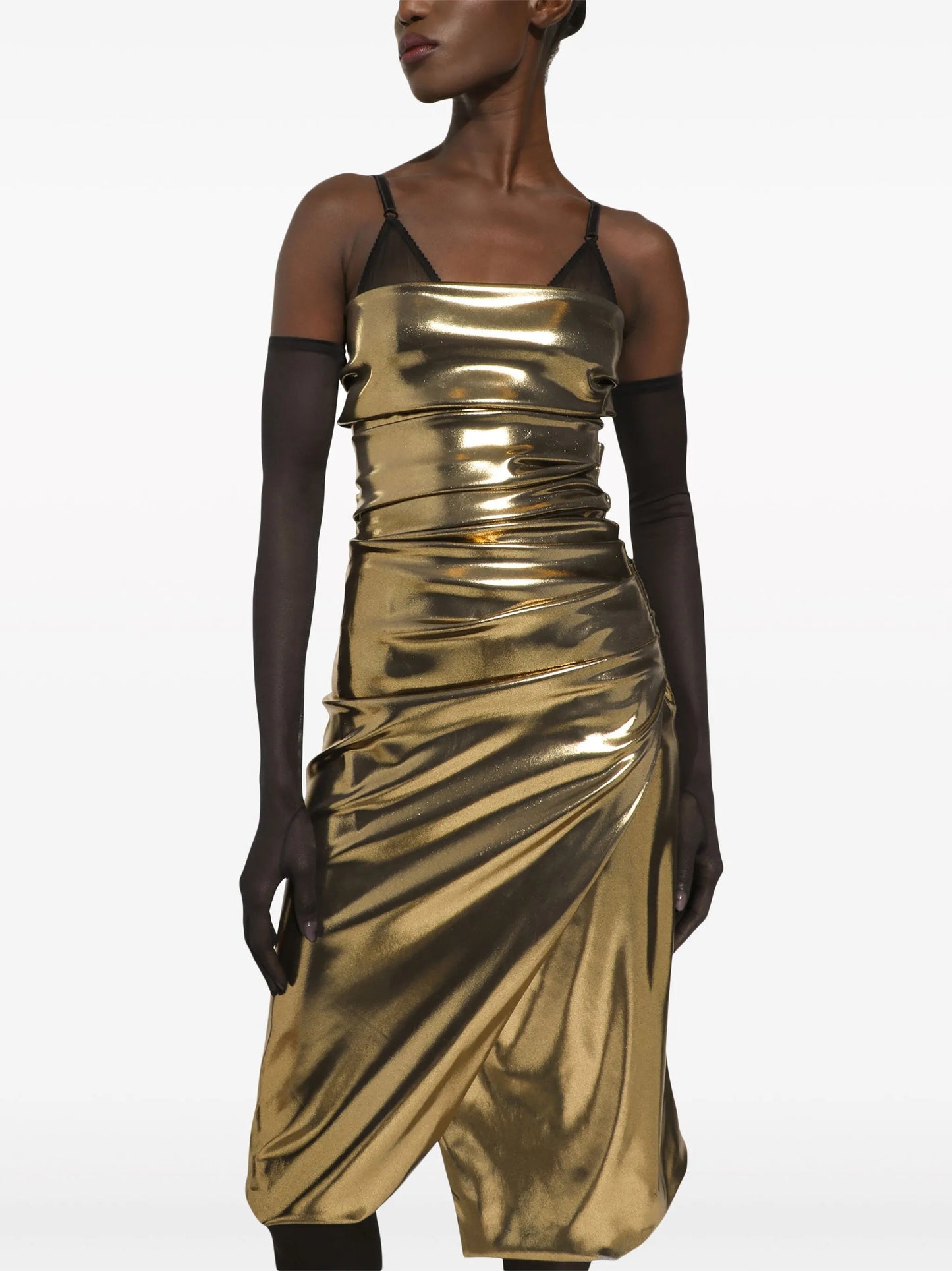 foiled strapless dress