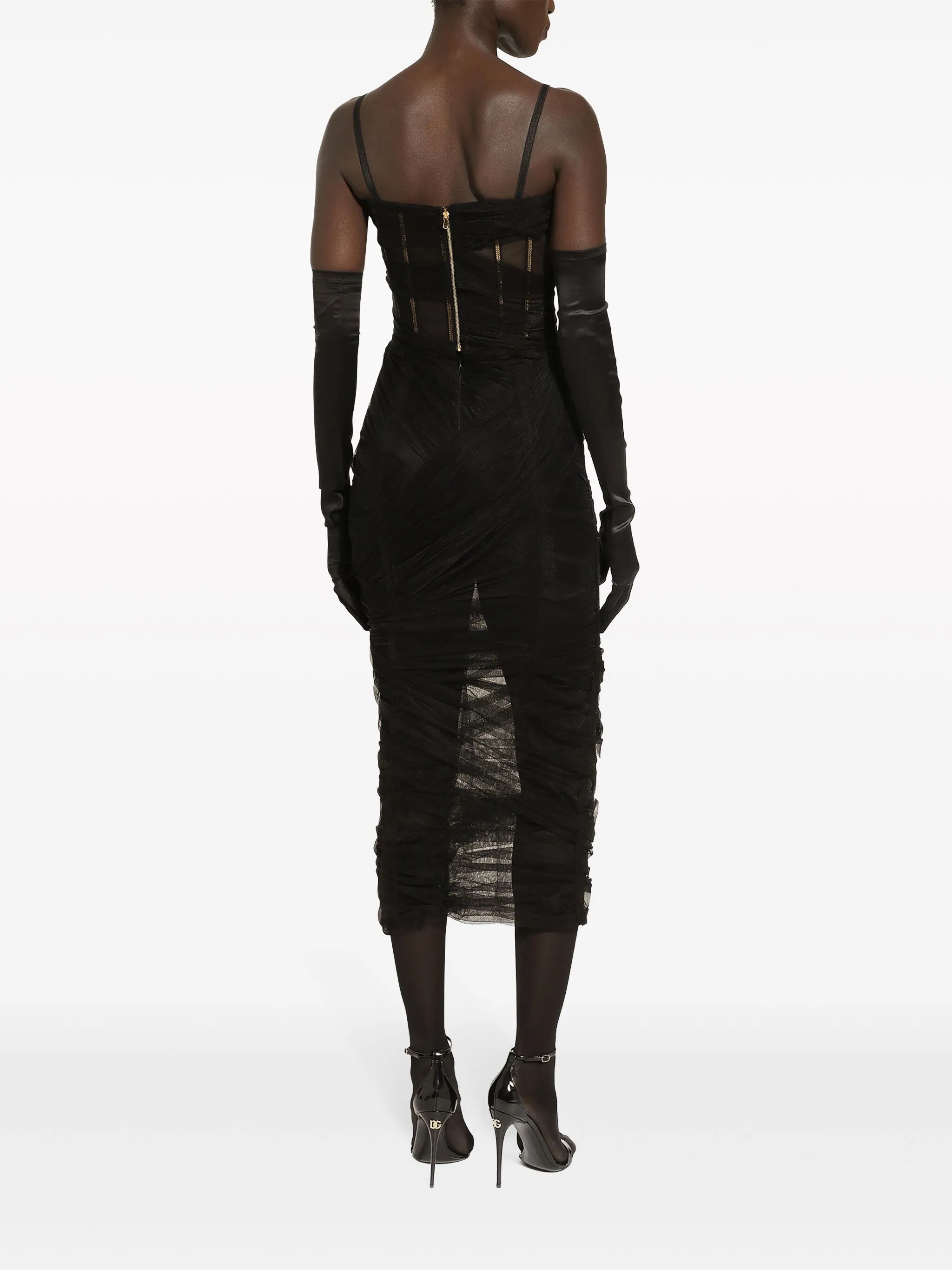 draped tulle corset dress
